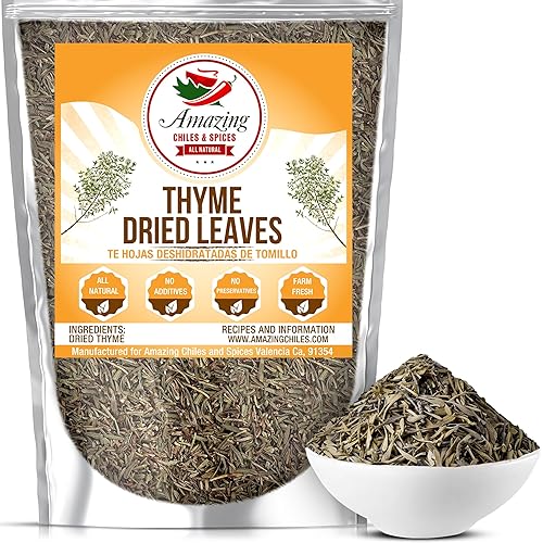 Dried Thyme Leaves, 4 oz. Bag, Natural Herbs and Spices for Pastas, Soups, Oils, Dips, and Vegetables, Farm Fresh and Vegan, Rich Savory Flavor by