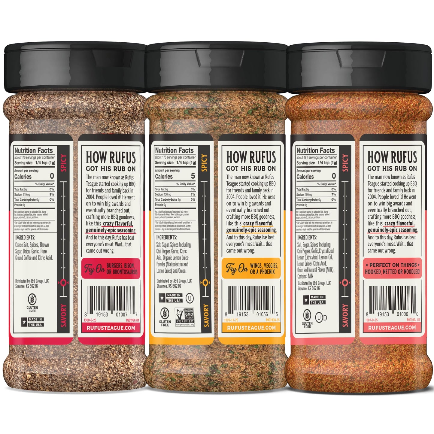 Rufus Teague Dry Rub Must-Haves Variety Pack, 3-Pack Steak Rub, Chick N’ Rub & Fish Rub, Premium Barbecue Seasoning for Grilling & Smoking