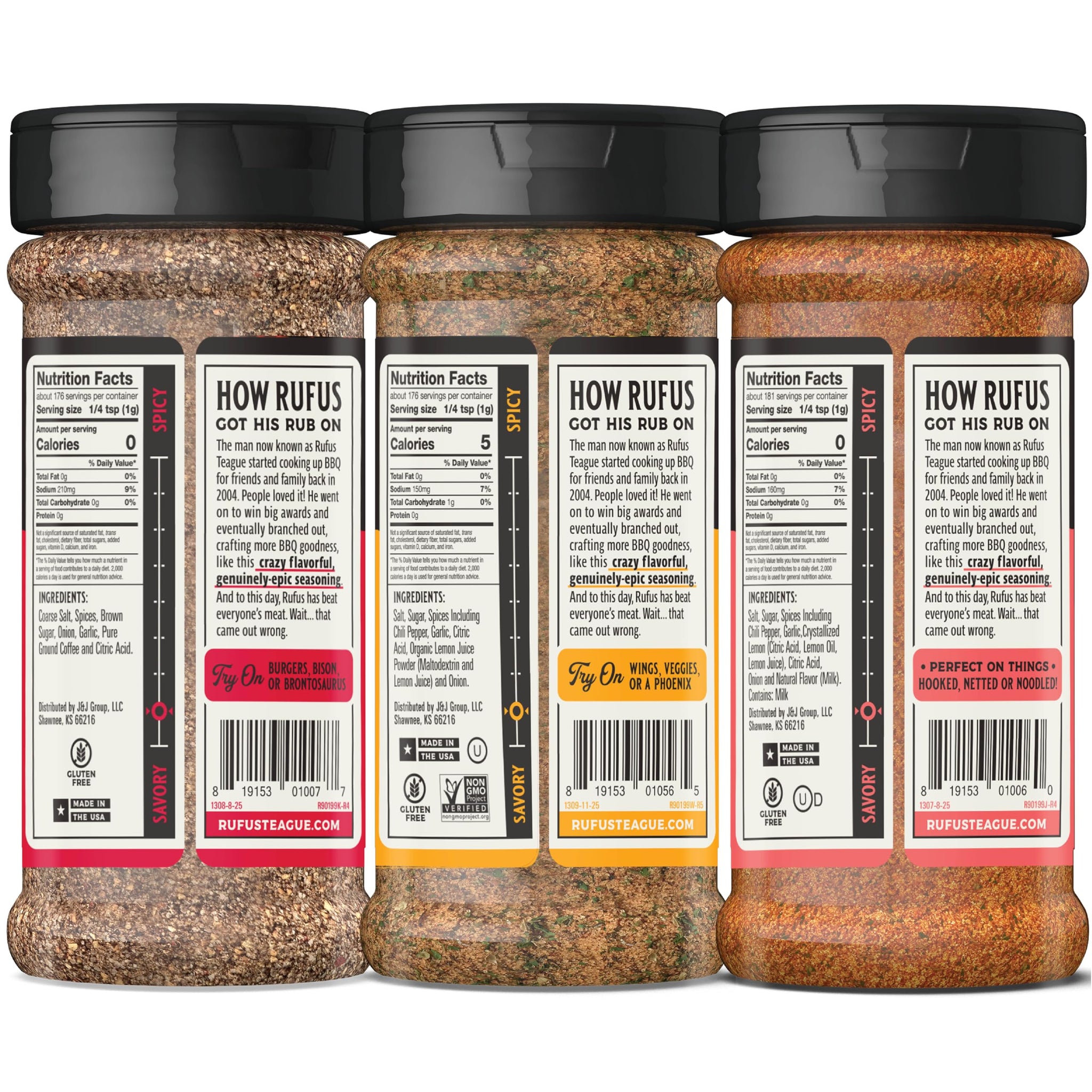 Rufus Teague Dry Rub Must-Haves Variety Pack, 3-Pack Steak Rub, Chick N’ Rub & Fish Rub, Premium Barbecue Seasoning for Grilling & Smoking