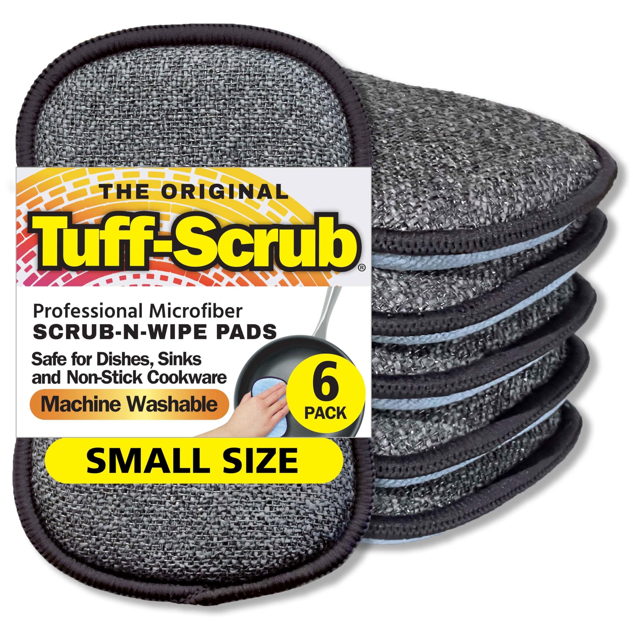 Original Scrub-N-Wipe Pad by Tuff-Scrub, 6-Pack, Microfiber, Multi-Surface, Non-Scratch, Dual-Sided, Scrubber for Dishes, Sinks, Non-Stick Cookware