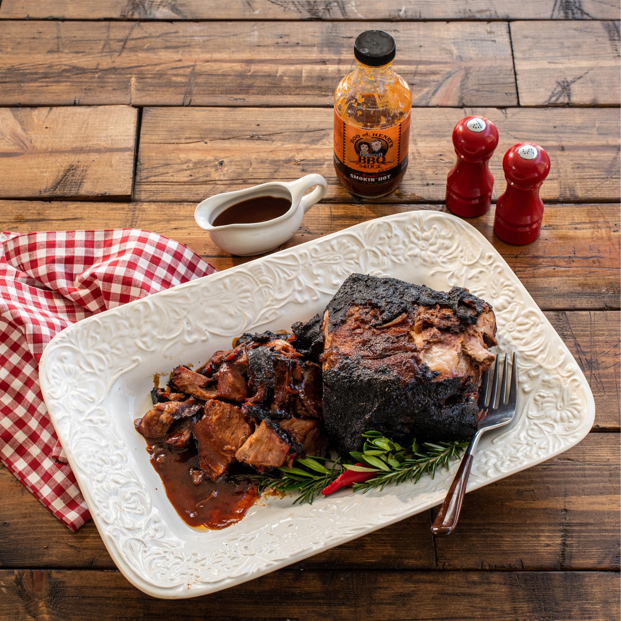 Boo and Henry's BBQ-HOT Variety 4-Pack for Barbecue, Burnin'Hot Love Seasoning Plus Smokin'Hot, Red Hot Vinegar, and Carolina Red Hot Mustard Sauces