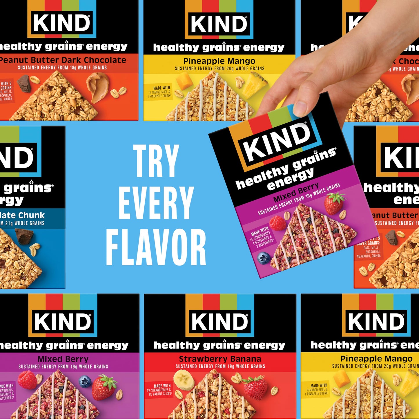 KIND Healthy Grains Energy Bars, Mixed Berry, Gluten Free, Healthy Snacks, 19g Whole Grains, 10 Count