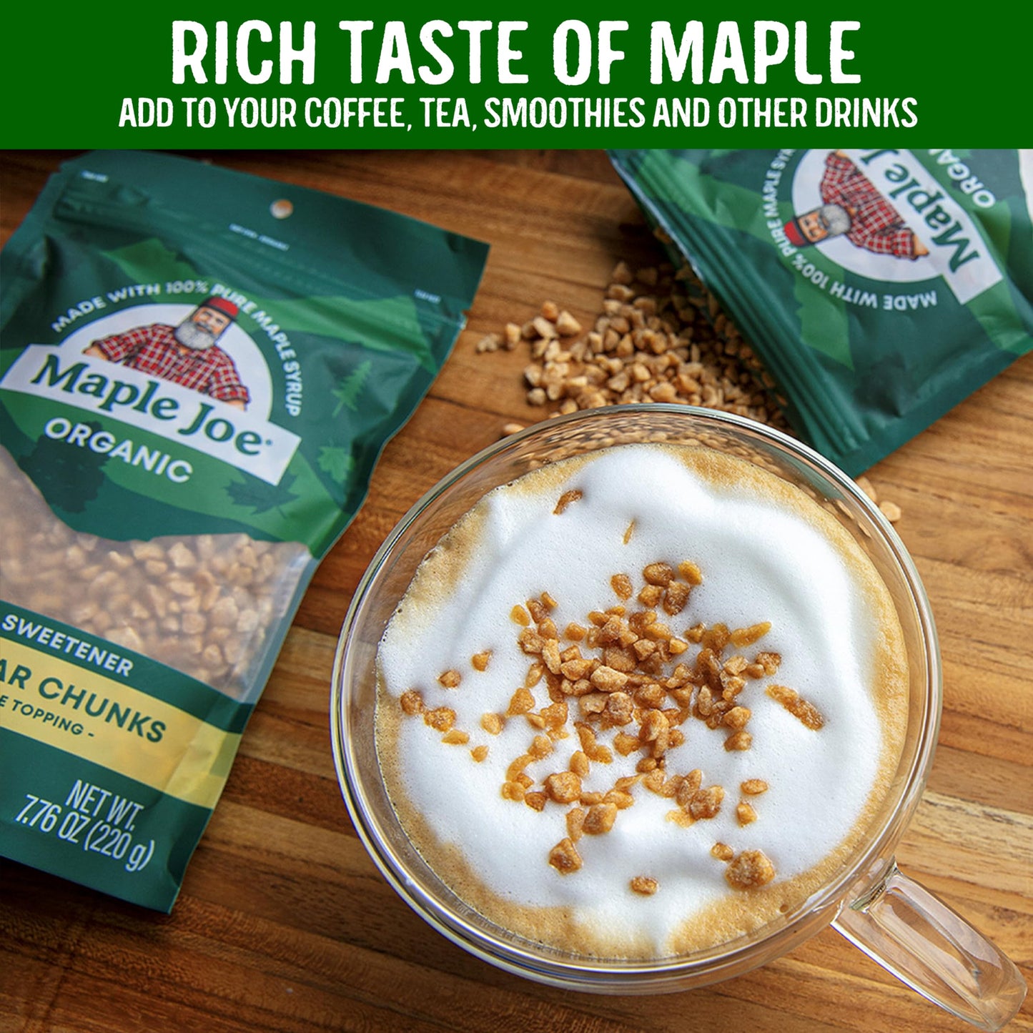 Maple Joe Organic Maple Sugar Sprinkles, Maple Flakes Made With Canadian 100% Pure Maple Syrup. Delicious With Coffee, Ice Cream, Yogurt & More Maple Sugar Granulated Chips Maple Chunks 7.8 oz