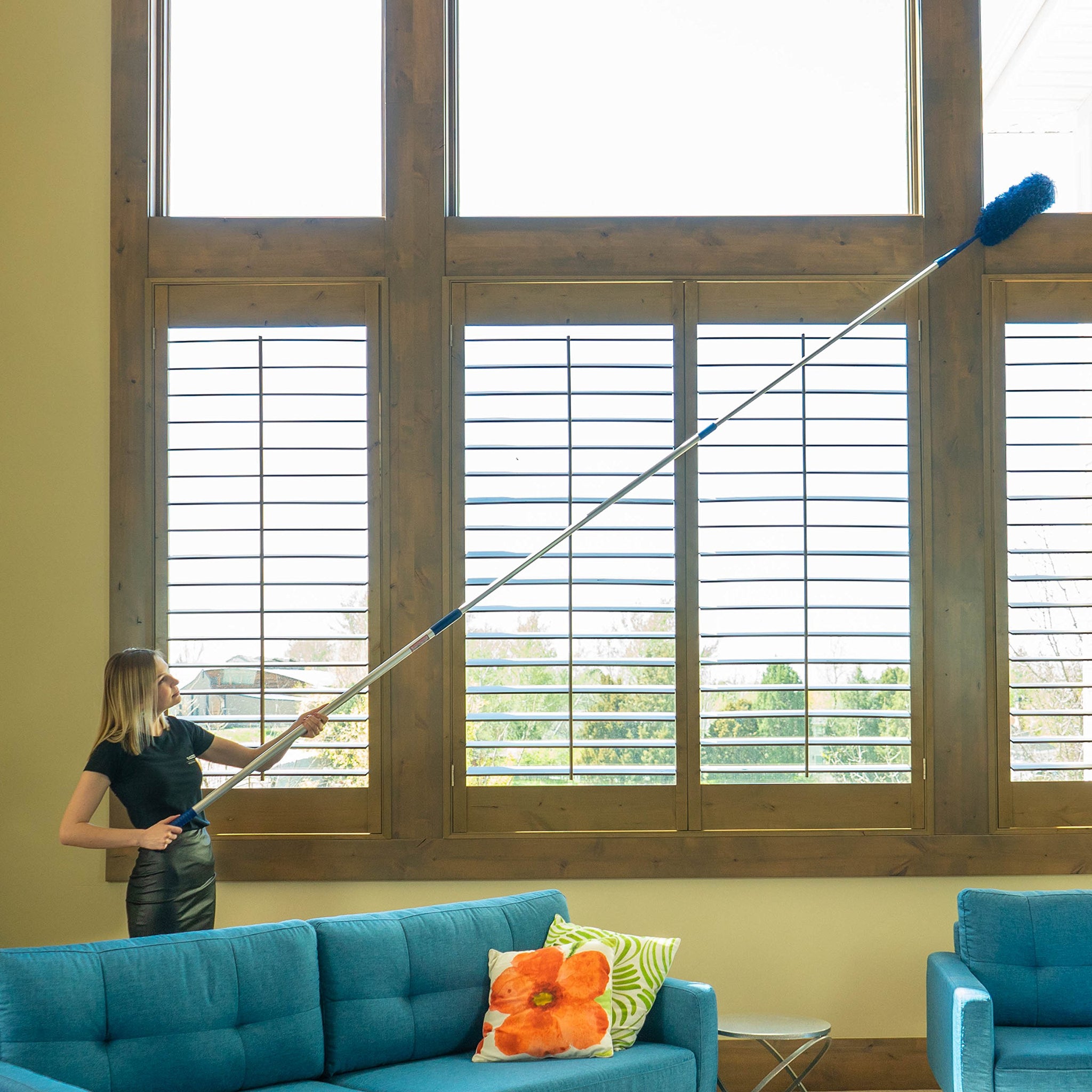 New U.S. Duster Company Triple Action High Reach Dusting Kit | Webster Cobweb Ceiling Fan Duster with 13 to 20 Foot Extension Telescope Pole |