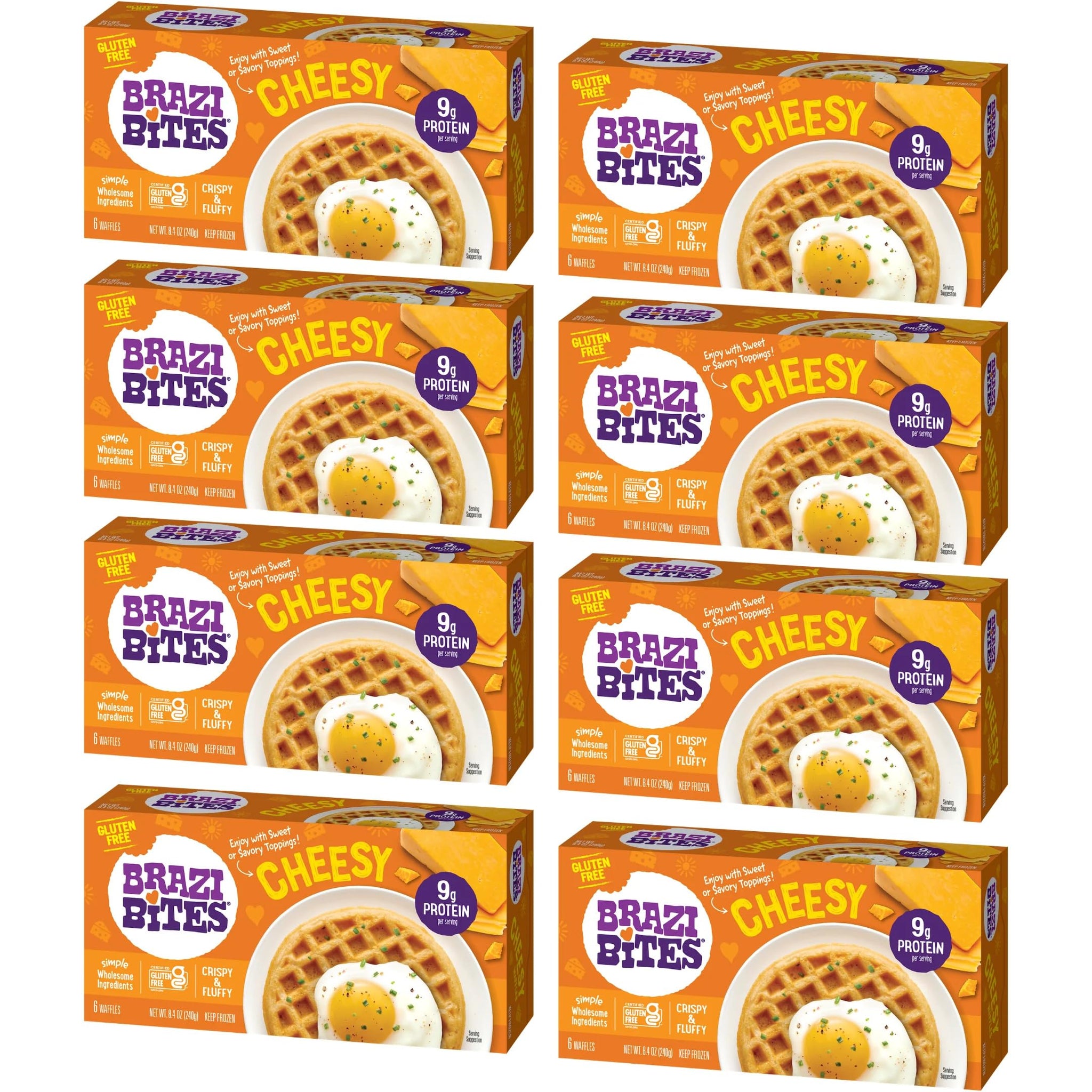 Brazi Bites Gluten-Free Cheesy Waffles | Six Count Cartons (8-pck)