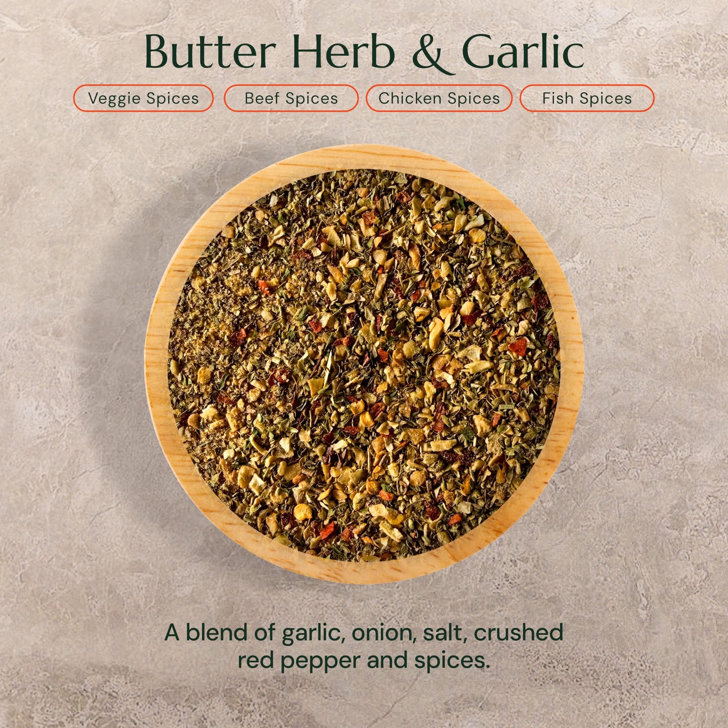 Kashat Spices Butter Herb & Garlic Seasoning, 3oz Flavor Profile: Rich buttery taste blended with roasted garlic and aromatic herbs, giving a smooth