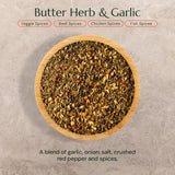 Kashat Spices Butter Herb & Garlic Seasoning, 3oz Flavor Profile: Rich buttery taste blended with roasted garlic and aromatic herbs, giving a smooth