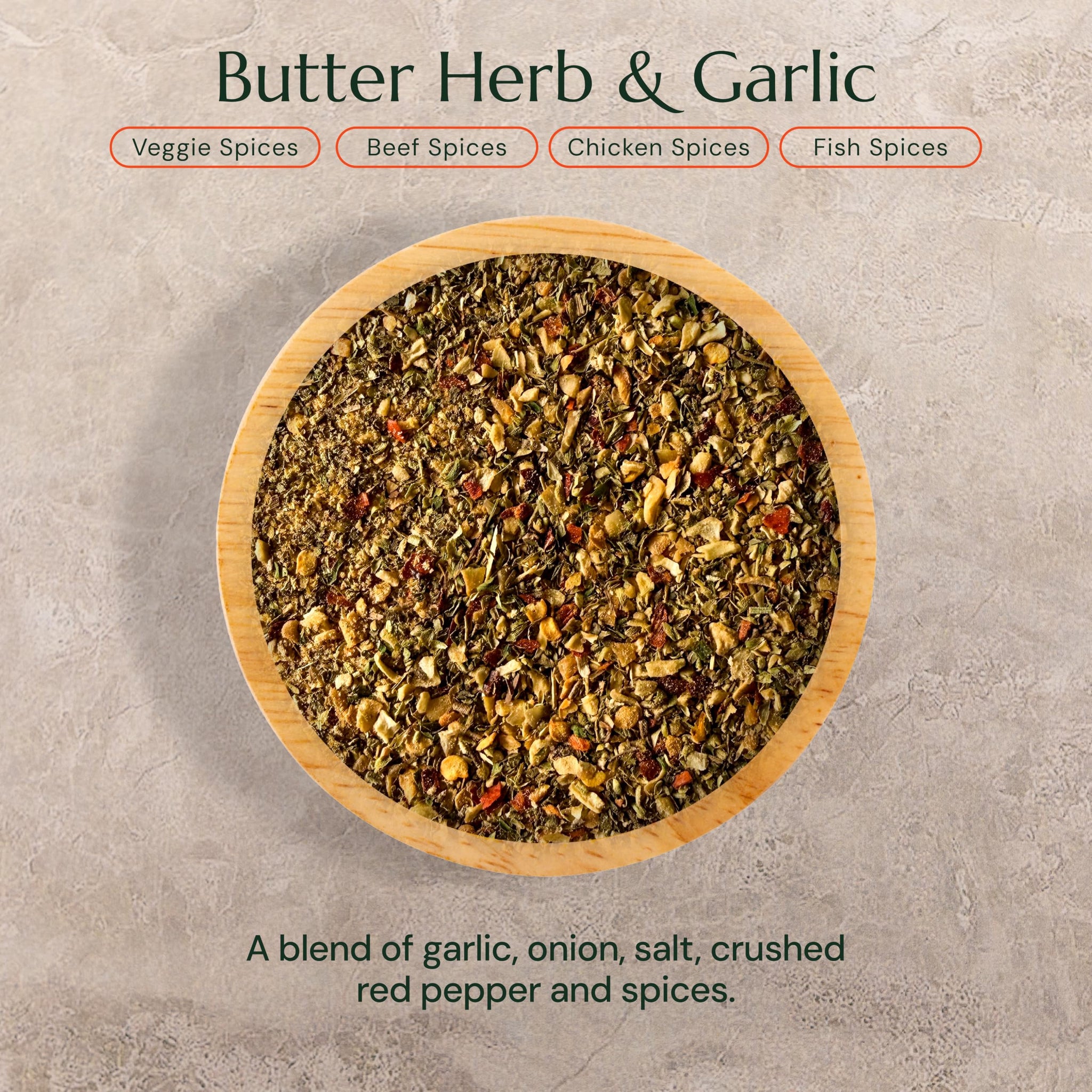 Kashat Spices Butter Herb & Garlic Seasoning, 3oz Flavor Profile: Rich buttery taste blended with roasted garlic and aromatic herbs, giving a smooth