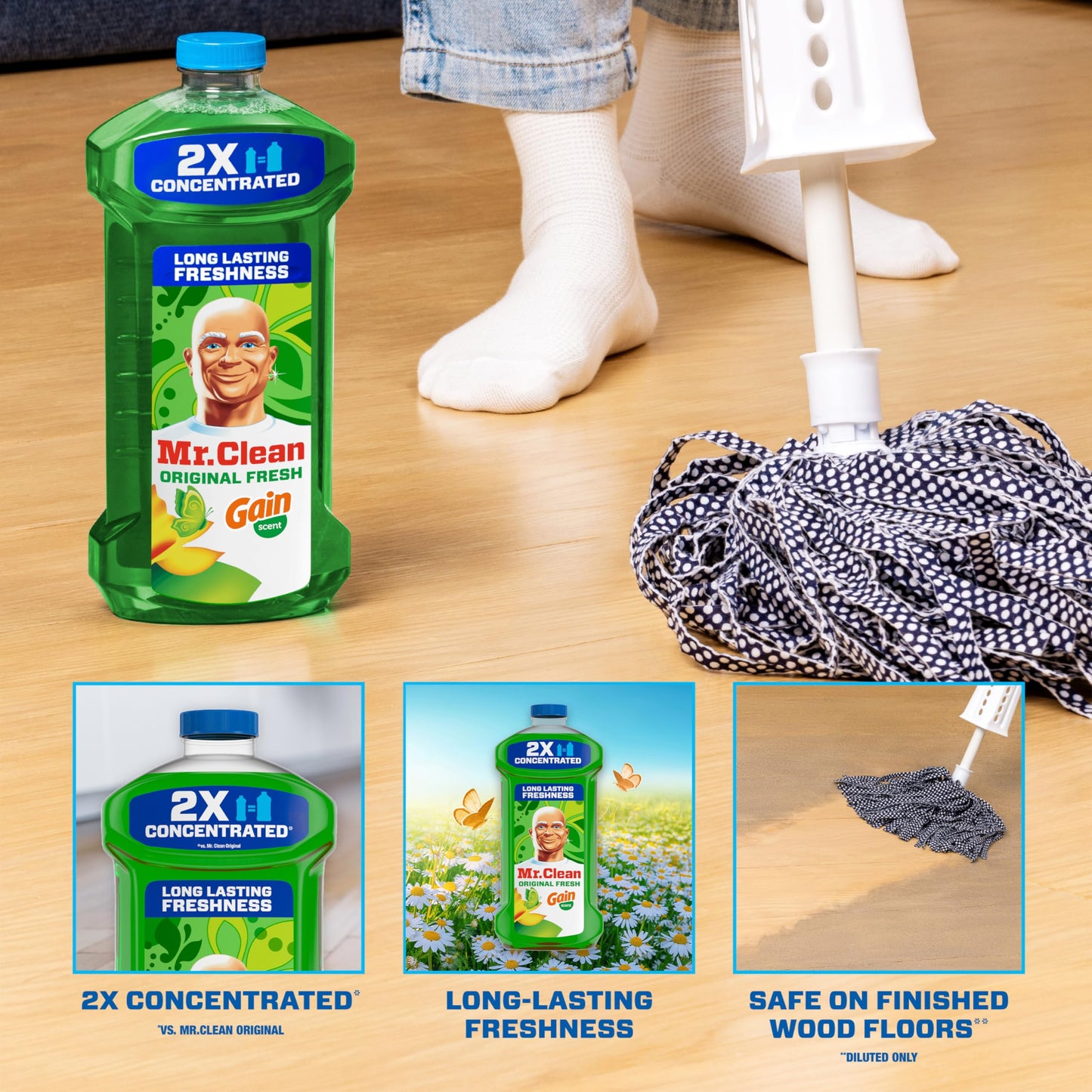 Mr. Clean All Purpose Cleaner, Floor Cleaner for Mopping Home, Bathroom, & Kitchen, Cleaning Liquid for Mop & Bucket, Cleaning Supplies, Multi-Surface