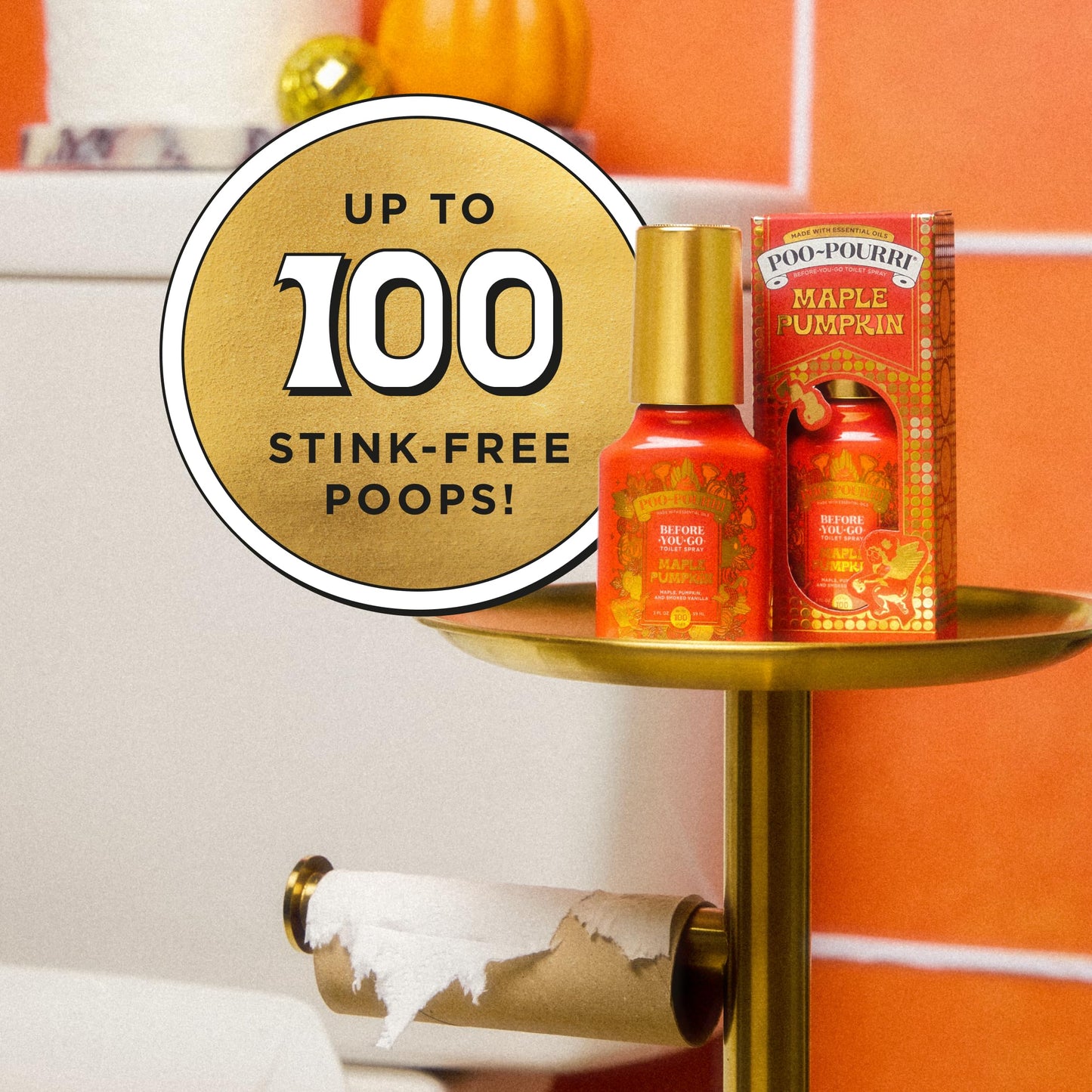 Poo~Pourri Maple Pumpkin 2oz Before-You-Go Toilet Spray - Instantly Trap Bathroom Odor - Plant Based Ingredients & Essential Oils - No synthetic