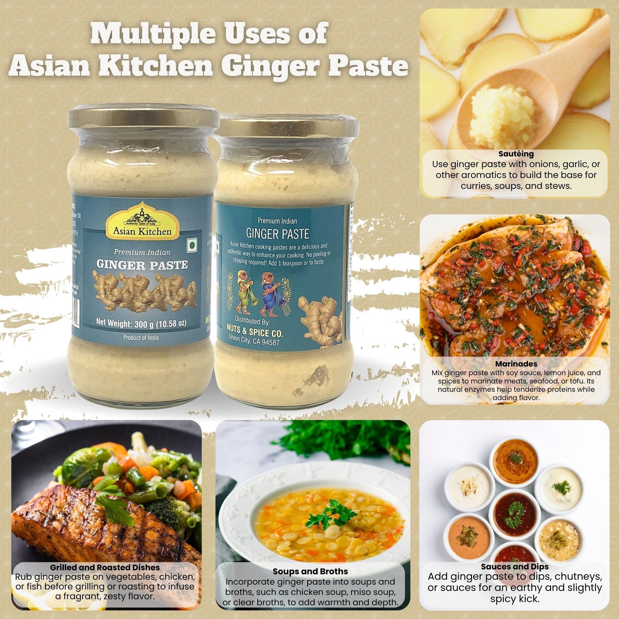 Asian Kitchen Ginger Cooking Paste 10.5oz (300g) Glass Jar ~ Vegan | Gluten Free | NON-GMO | No Colors | Indian Origin