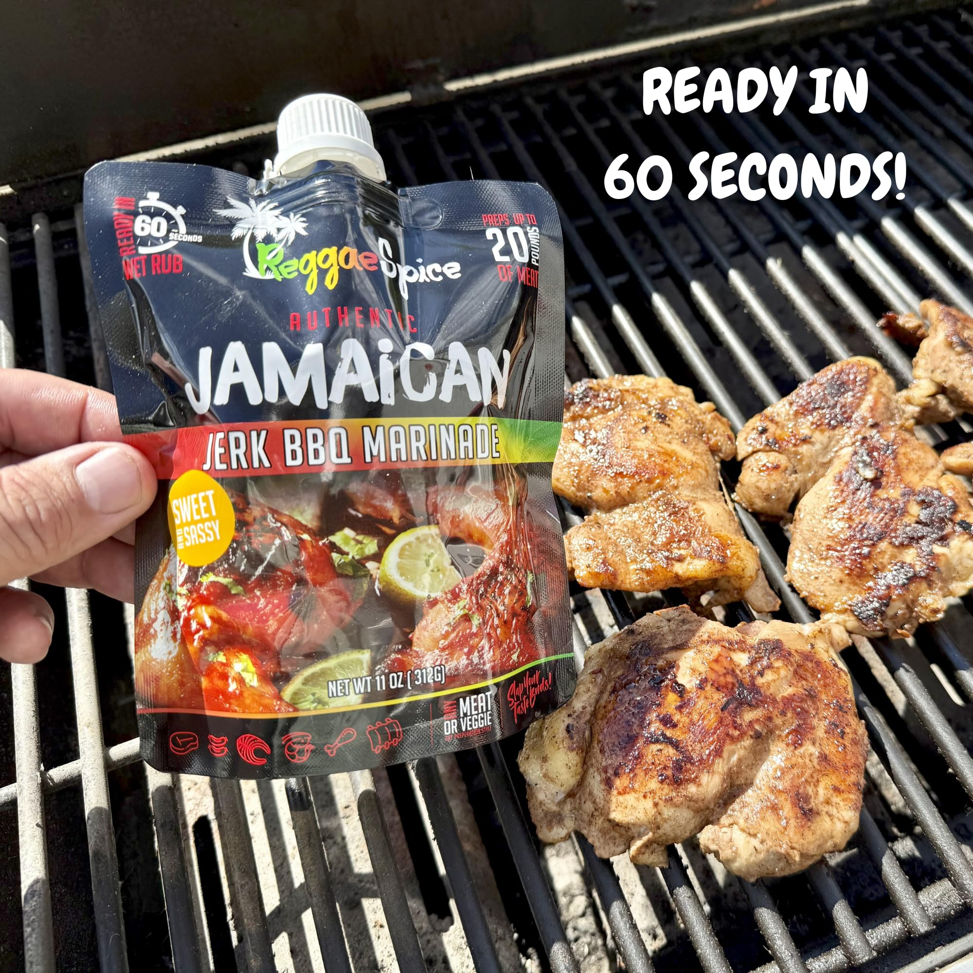 Reggae Spice Jamaican Jerk BBQ Marinade | 60-Second Authentic Wet Rub Seasoning Sauce for Cooking Meats | Gluten Free, Vegan, and Keto Friendly | 11