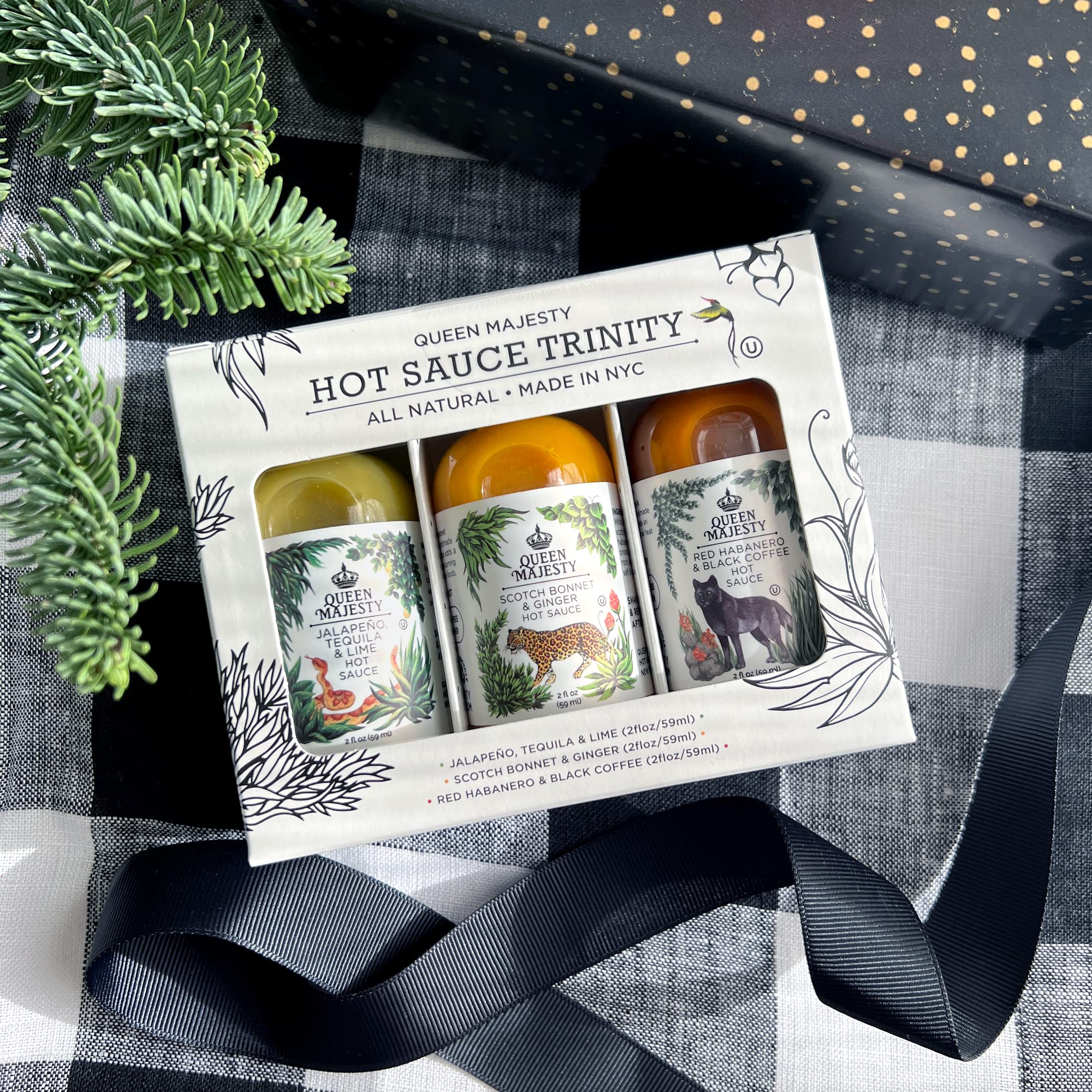 Queen Majesty 2OZ HOT SAUCE SAMPLER, Mini 2 oz - Jalapeño, Scotch Bonnet, Red Habanero/Award Winning Sauces - All Natural, Kosher, Vegan, Gluten Free