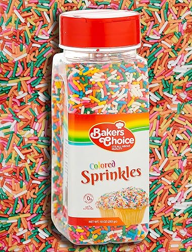 Bakers Choice Rainbow Sprinkles for Baking - Rainbow Jimmies Sprinkles for Ice Cream Toppings - Dairy Free, Kosher 10 Ounce