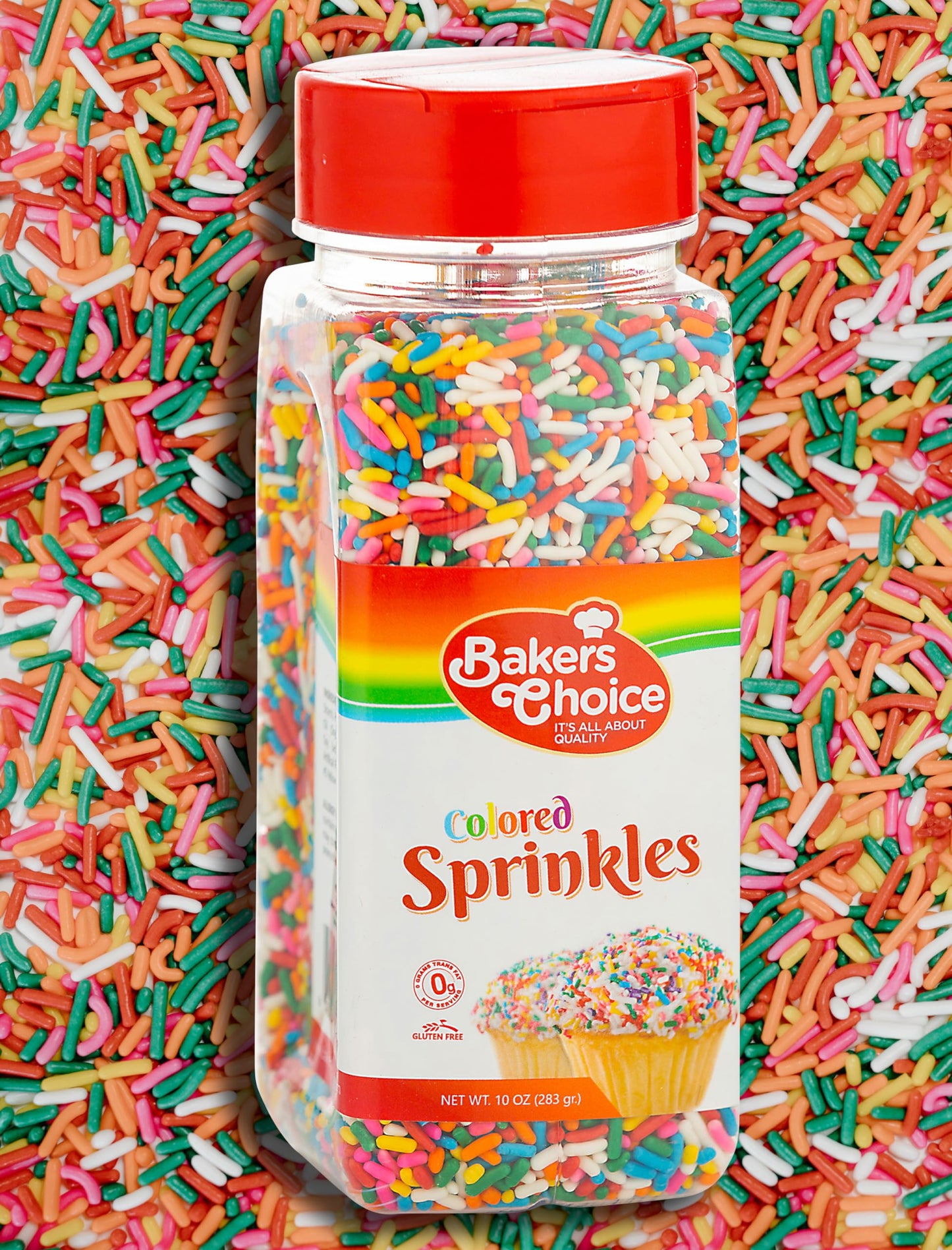 Bakers Choice Rainbow Sprinkles for Baking - Rainbow Jimmies Sprinkles for Ice Cream Toppings - Dairy Free, Kosher 10 Ounce