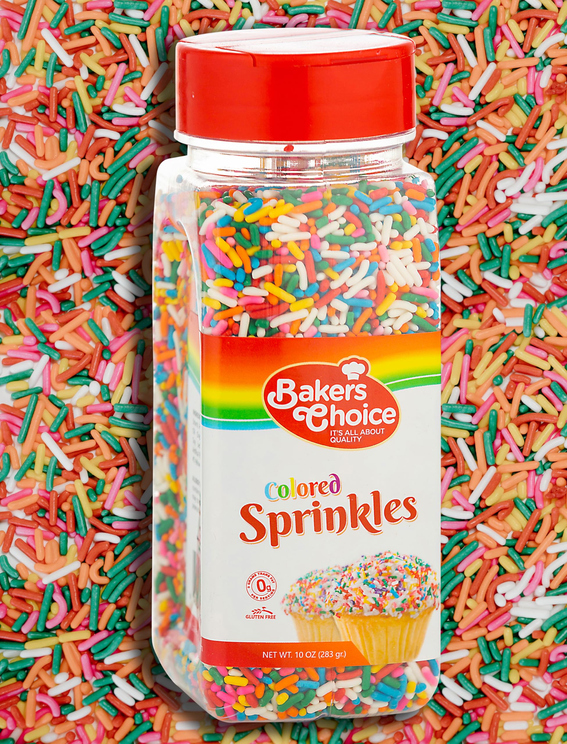 Bakers Choice Rainbow Sprinkles for Baking - Rainbow Jimmies Sprinkles for Ice Cream Toppings - Dairy Free, Kosher 10 Ounce