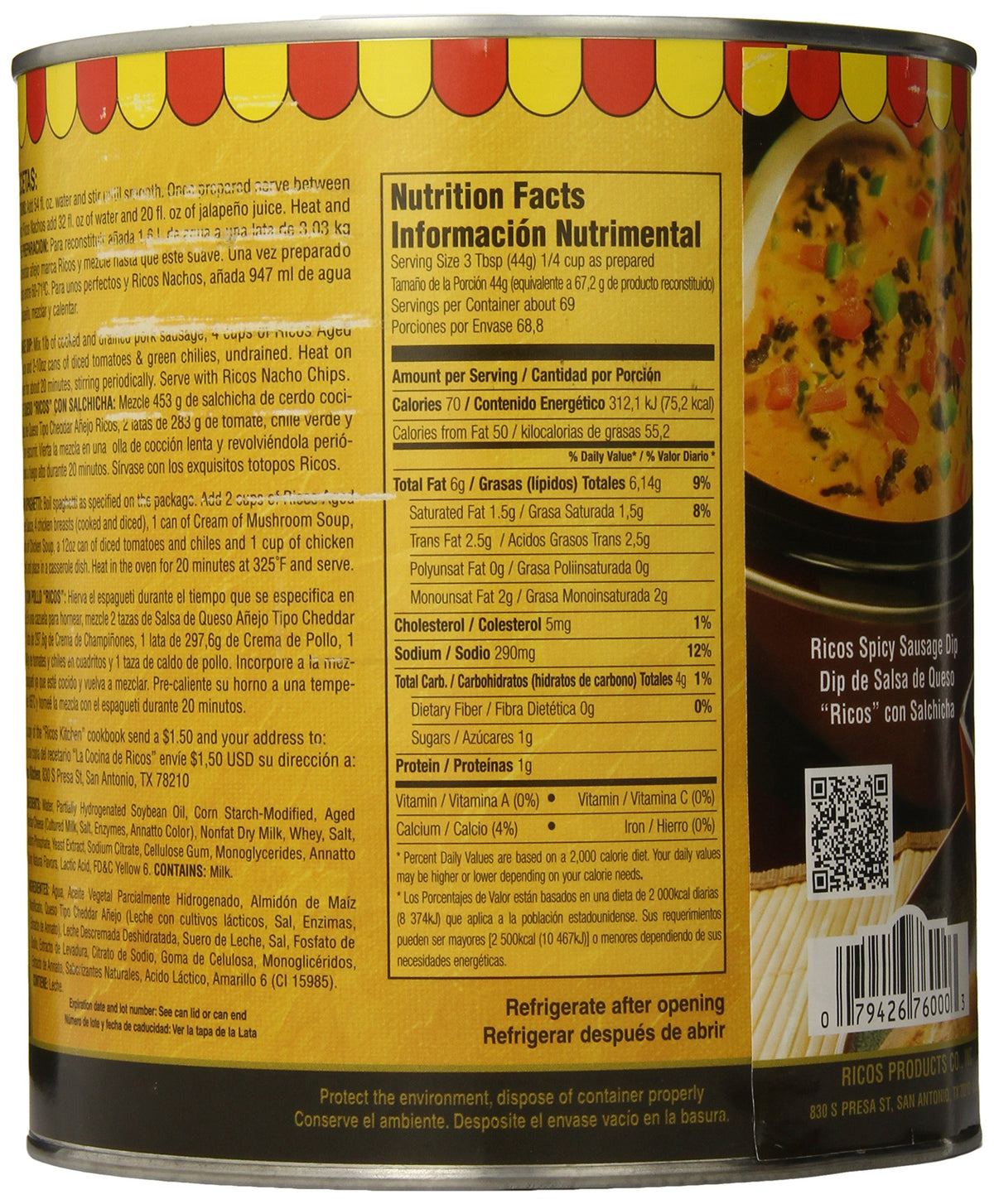 Rico's Cheddar Cheese Sauce, 107 Ounce Can
