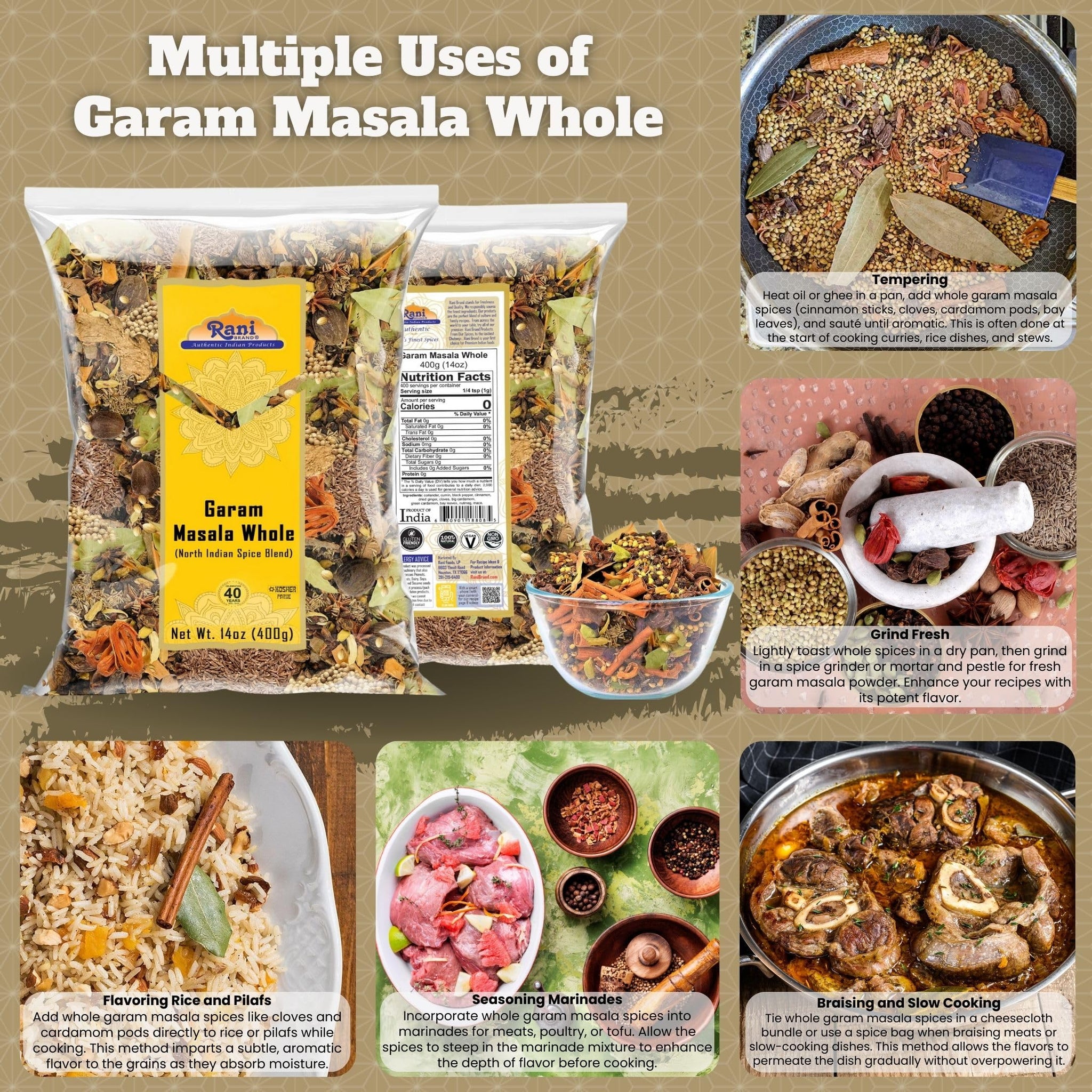 Rani Garam Masala Indian 11 Whole Spices Blend 14oz (400g) ~ All Natural, Salt-Free | Vegan | No Colors | Gluten Friendly | NON-GMO | Indian Origin