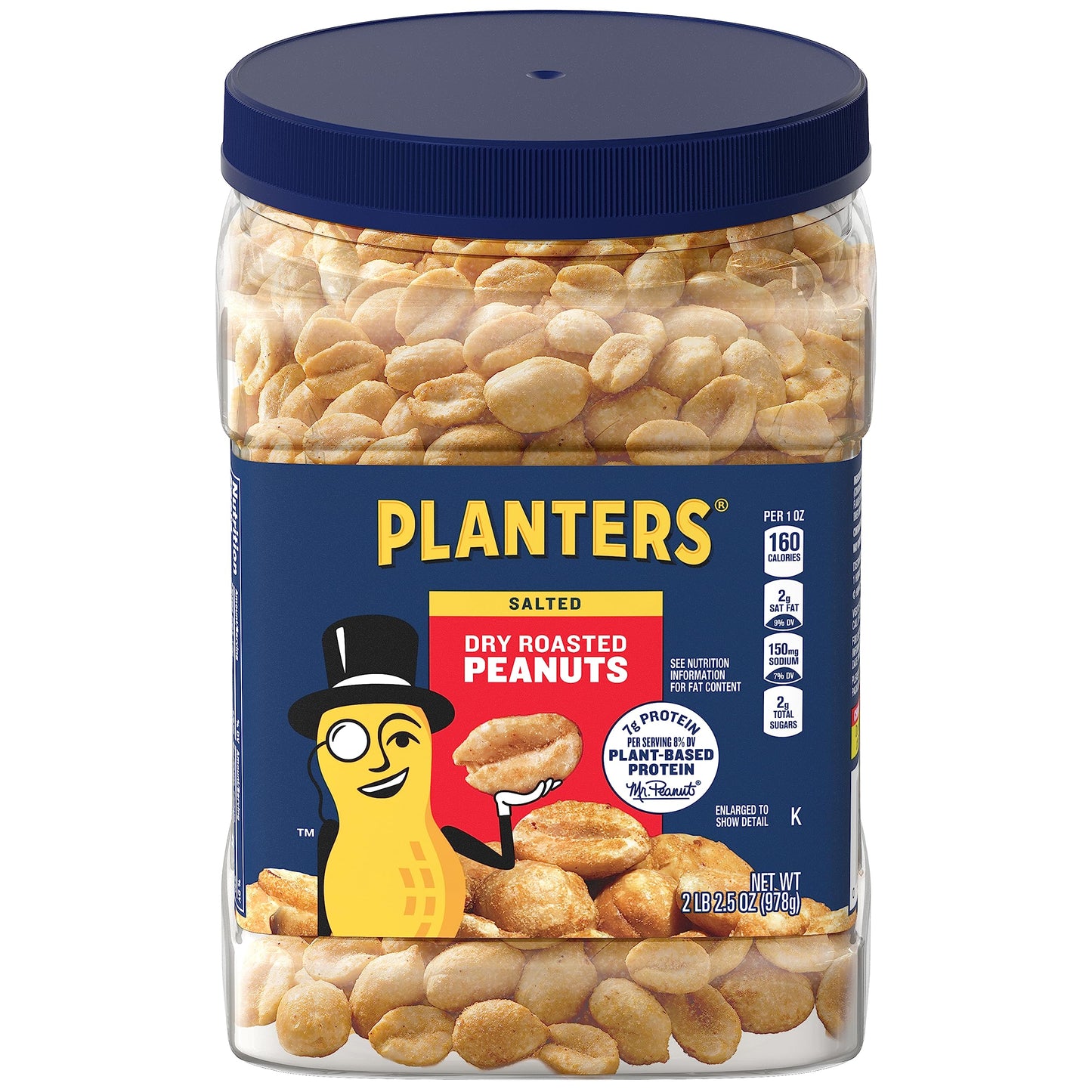 PLANTERS Dry Roasted Peanuts, 34.5 oz. Resealable Plastic Jar - Peanuts with Sea Salt - Peanut Snacks - Shareable Snacks - Heart Healthy Snacks