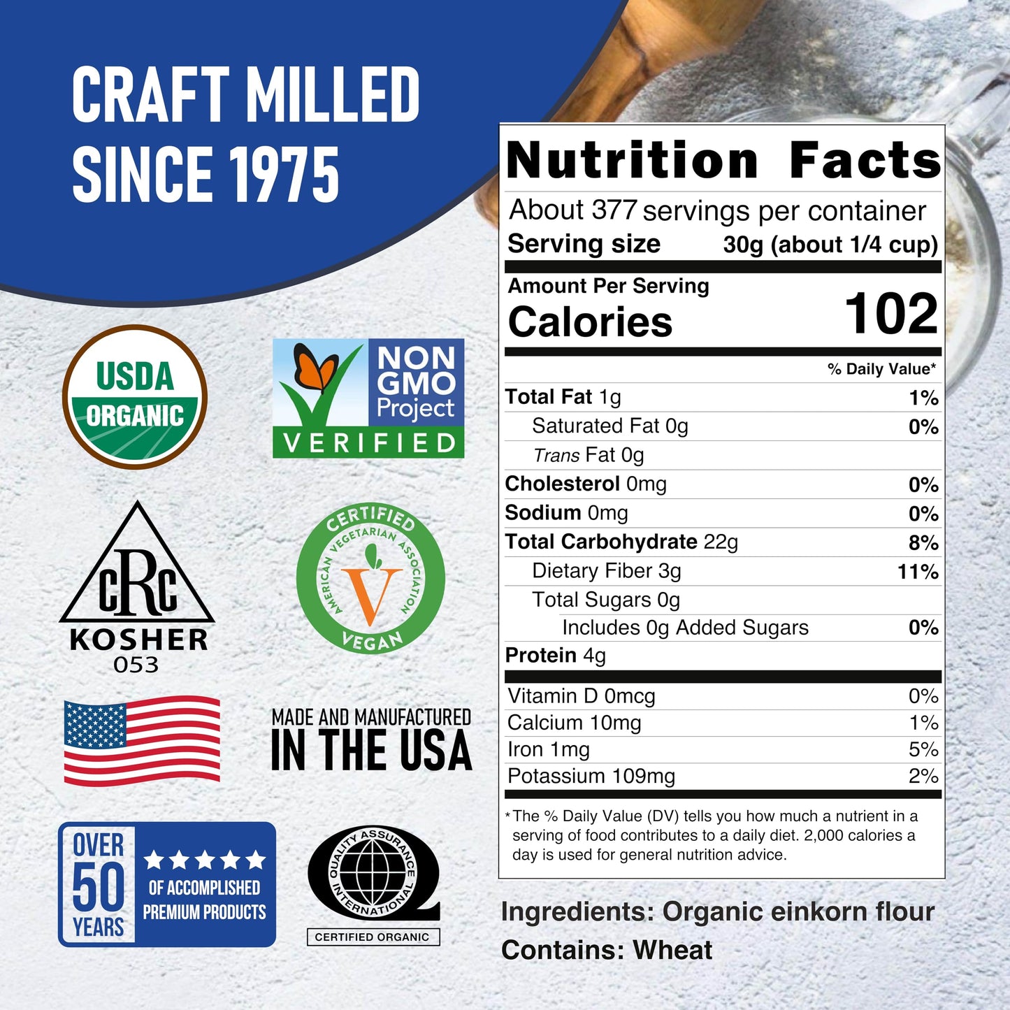 Great River Organic Milling Organic Einkorn Flour | Ancient Whole Wheat Flour | Non-GMO, Kosher, High-Protein | Nutrient-Rich, Healthier All-Purpose