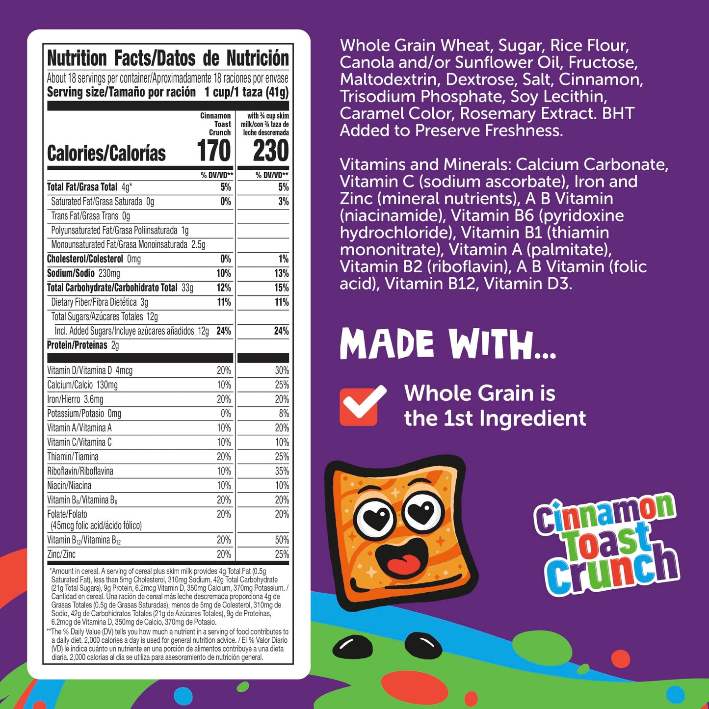 Cinnamon Toast Crunch Breakfast Cereal, Crispy Cinnamon Cereal, Giant Size, 27 oz