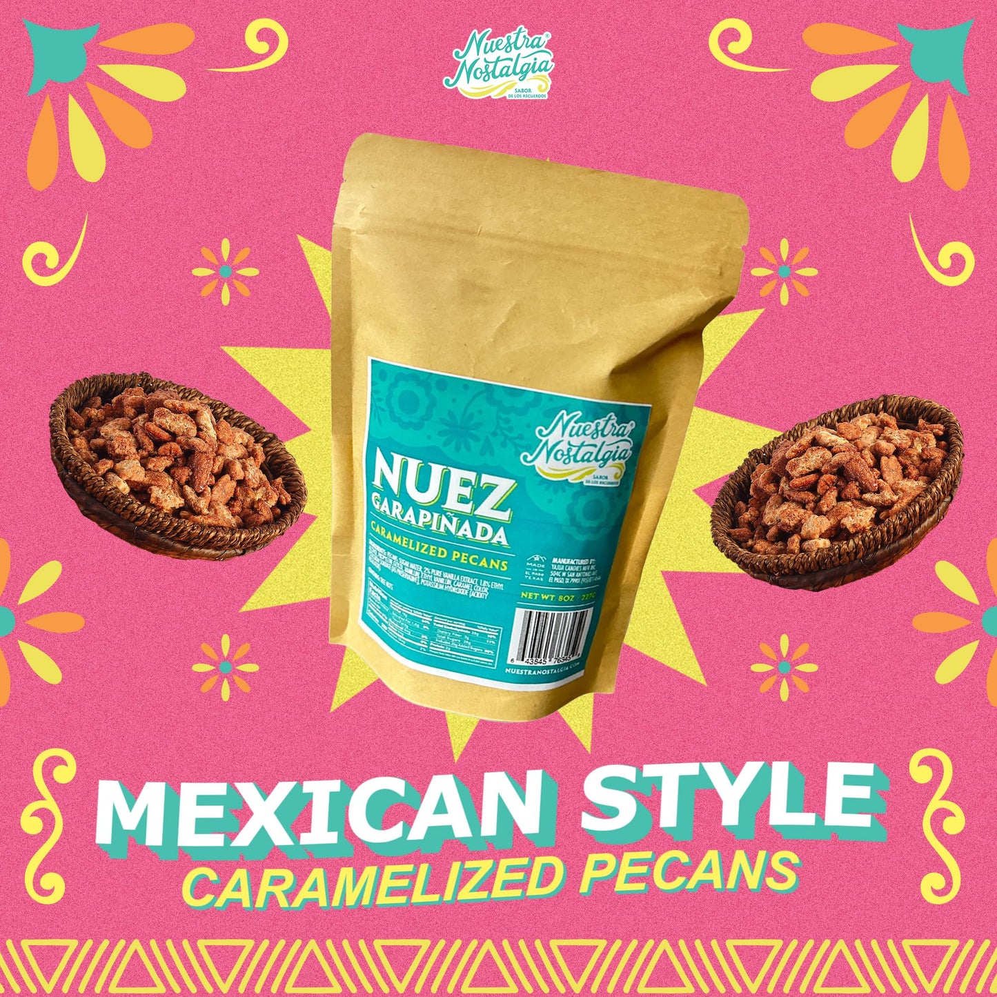 Nuez Garapiñada | Caramelized Pecans - Crunchy Mexican-Style Candied Pecans with a Hint of Vanilla (8oz Bag)