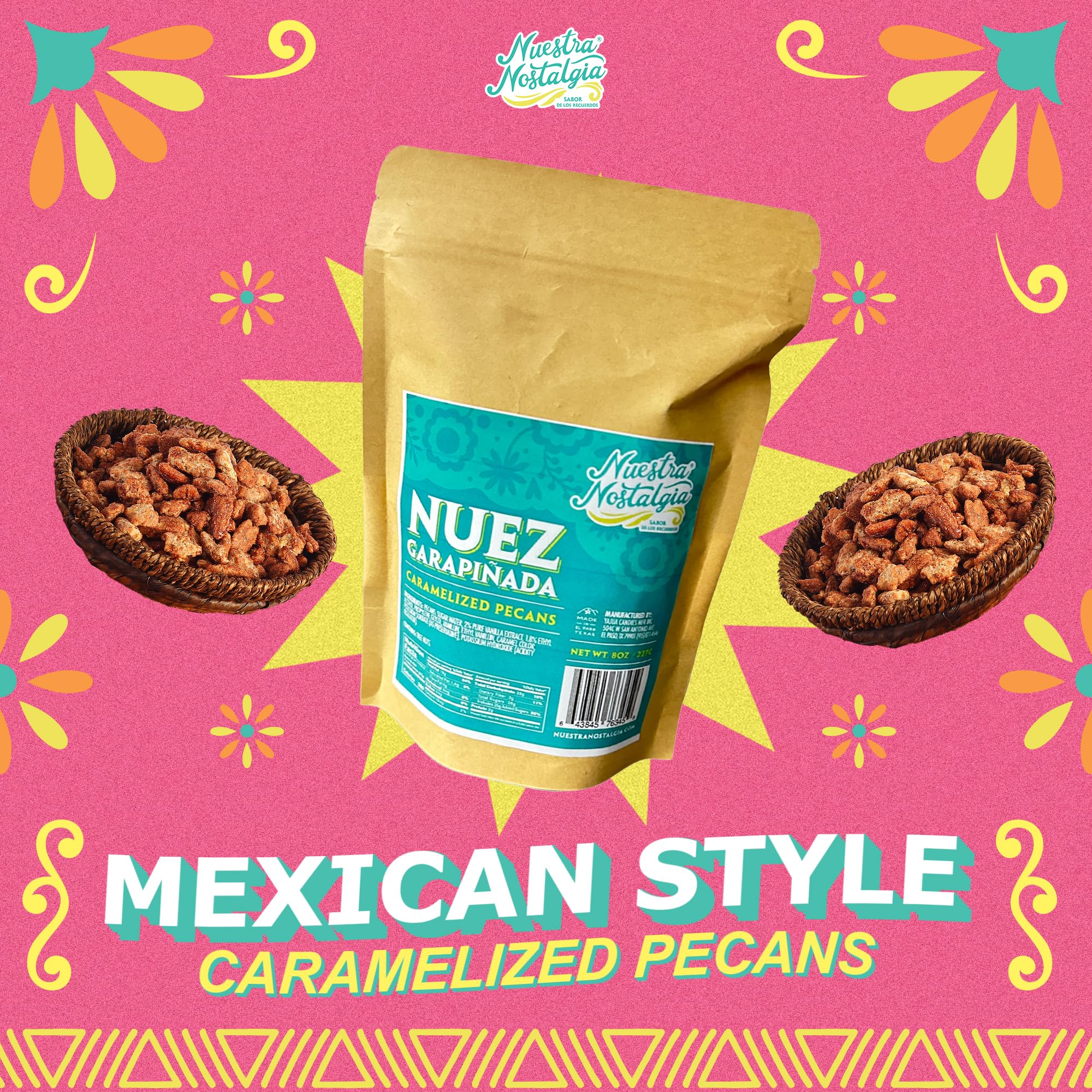 Nuez Garapiñada | Caramelized Pecans - Crunchy Mexican-Style Candied Pecans with a Hint of Vanilla (8oz Bag)