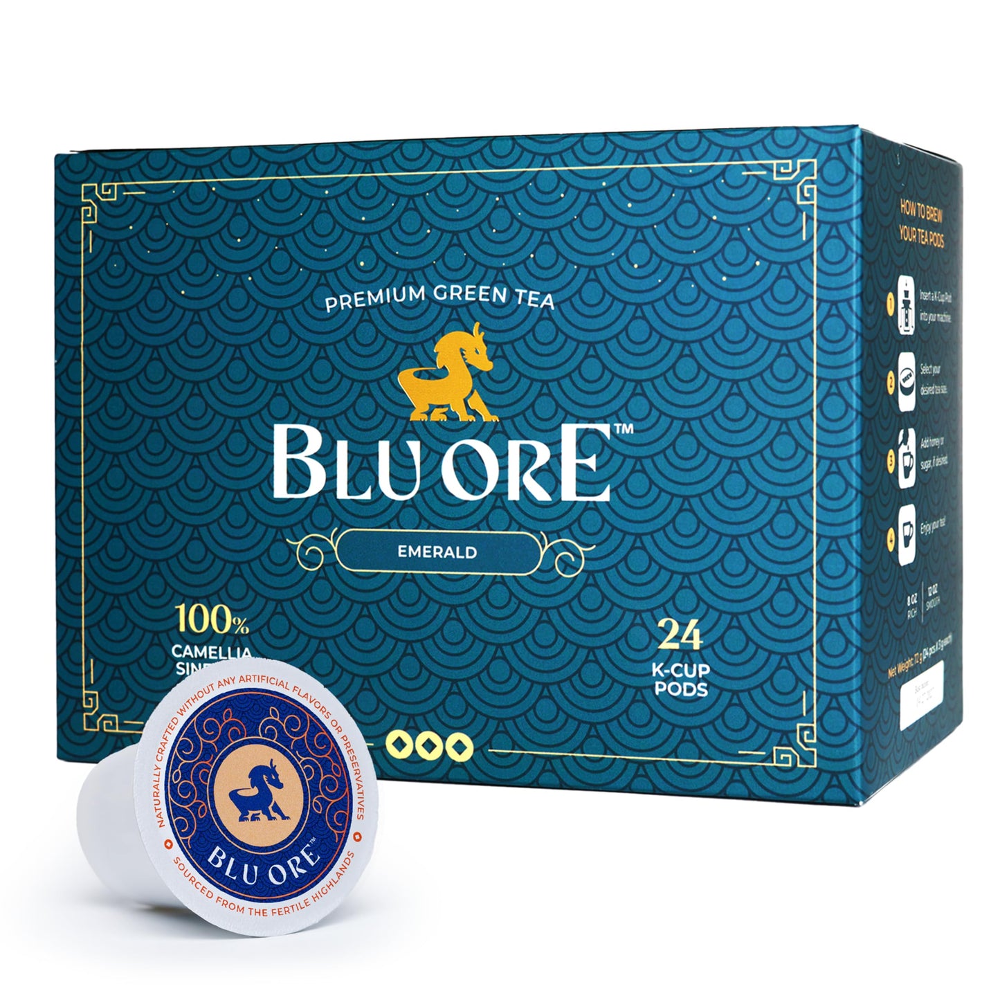 Blu Ore Emerald Peppermint Green Tea Pods - Zero Sugar, Pure Ingredients, High Antioxidants, Great for Digestion & Focus - 24 Count (Pack of 1)