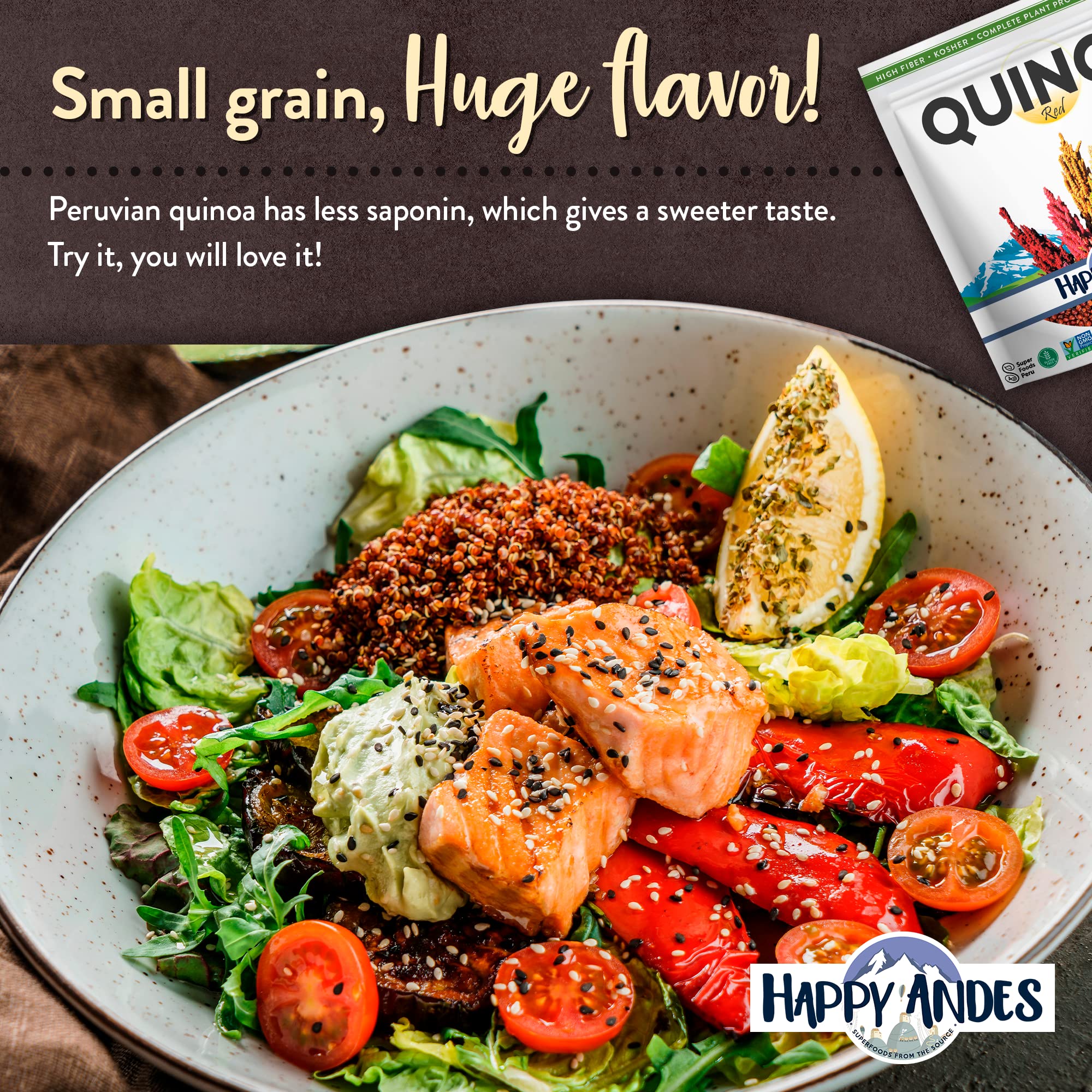 Happy Andes Tri-Color Organic Whole Grain Quinoa Non-GMO, Non Gluten, Ready to Cook Food for Oats & Seeds Recipes, Healthy Meal with Vitamins & Protein, Best Value, 3 lb