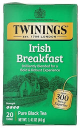 Twinings Irish Breakfast Tea, Robust and Flavourful Caffeinated Black Tea Bags Individually Wrapped, 20 Count