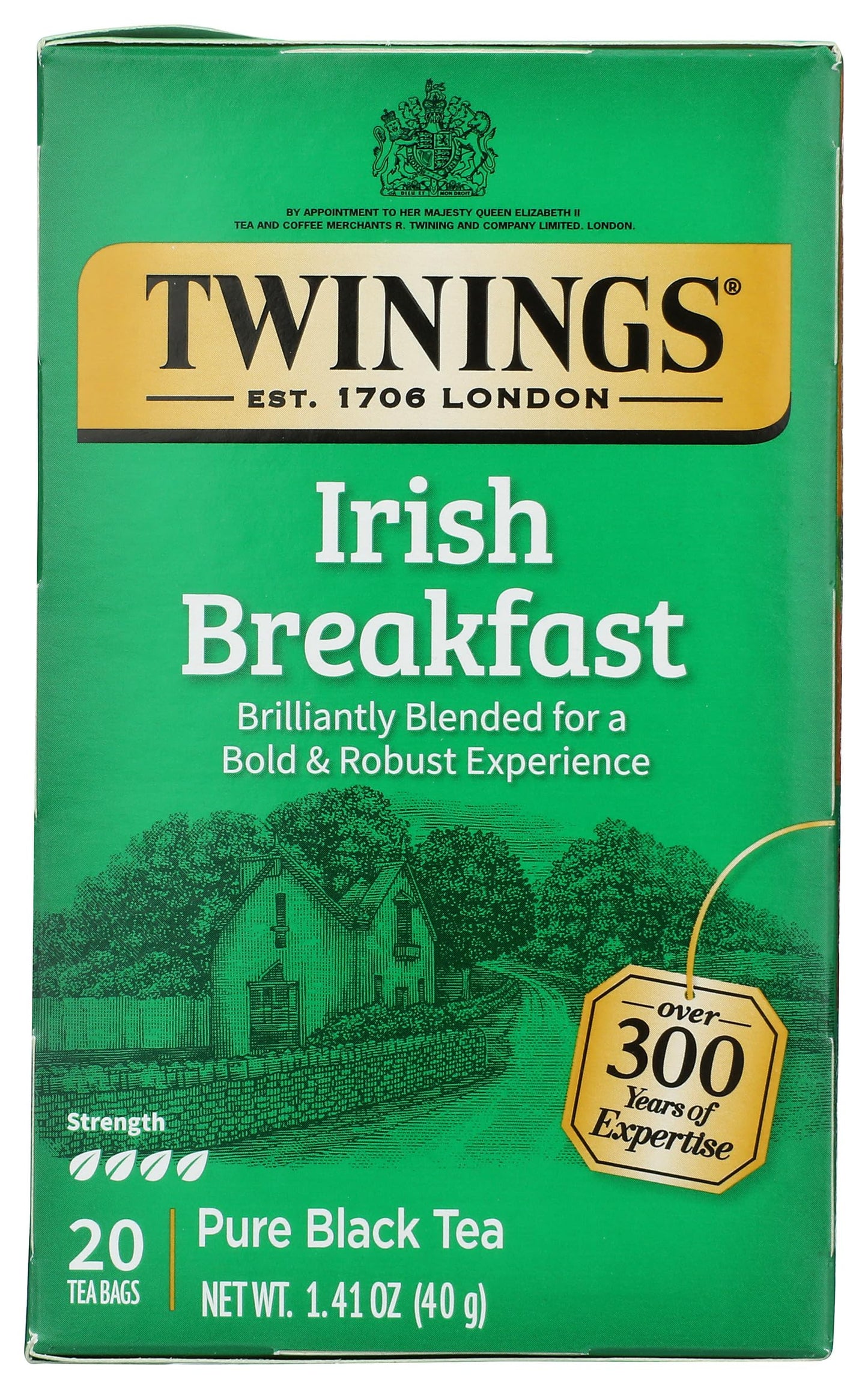 Twinings Irish Breakfast Tea, Robust and Flavourful Caffeinated Black Tea Bags Individually Wrapped, 20 Count