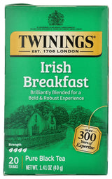 Twinings Irish Breakfast Tea, Robust and Flavourful Caffeinated Black Tea Bags Individually Wrapped, 20 Count