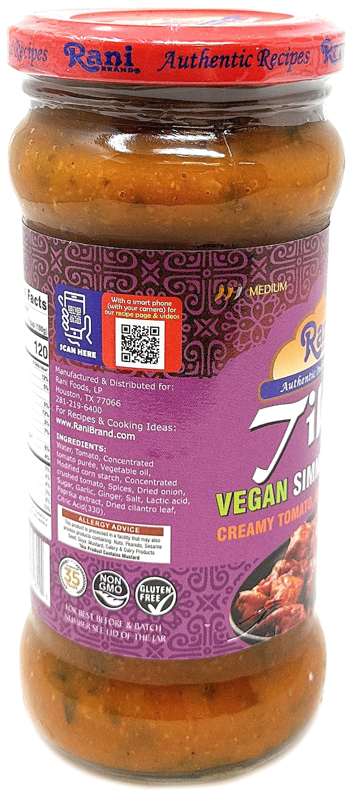 Rani Tikka Vegan Simmer Sauce (Creamy Tomato, Onion & Cilantro) 14oz (400g) Glass Jar ~ Easy to Use | Vegan | No Colors | All Natural | NON-GMO |