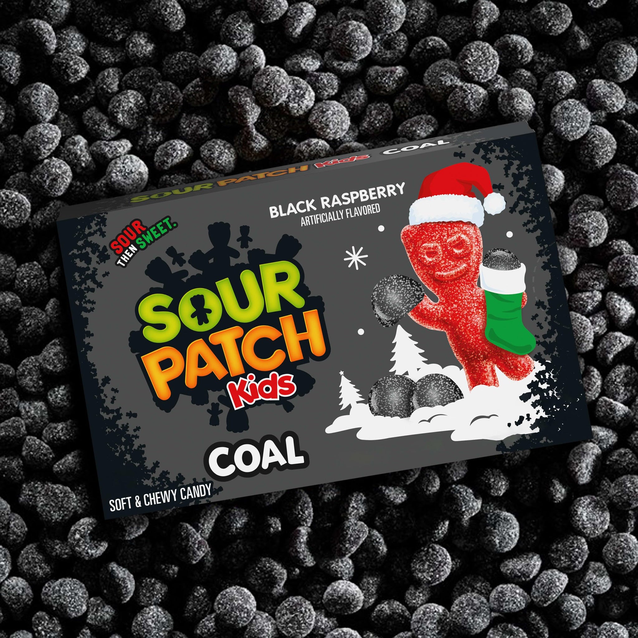 SOUR PATCH KIDS Coal Black Raspberry Soft & Chewy Gummy Holiday Candy, 3.1 oz