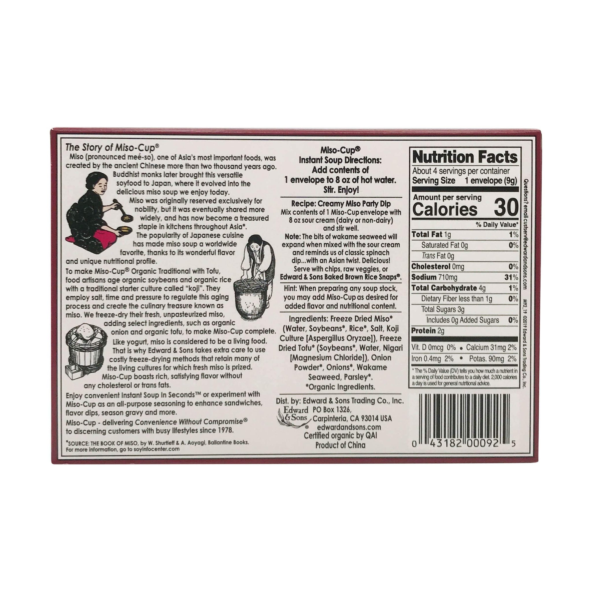Edward & Sons Organic Traditional Soup with Tofu Miso Cup Instant Soup, 1.3 oz