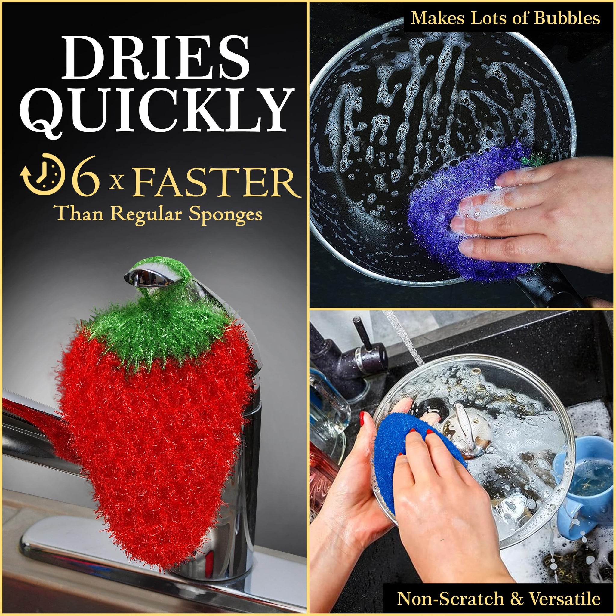 Dish Scrubbie Non-Scratch Dish Scrubber-Long Lasting & Odorless, Safe on Non-Stick, Cast Iron, Glass and Other Surfaces, Reusable Kitchen Sponge