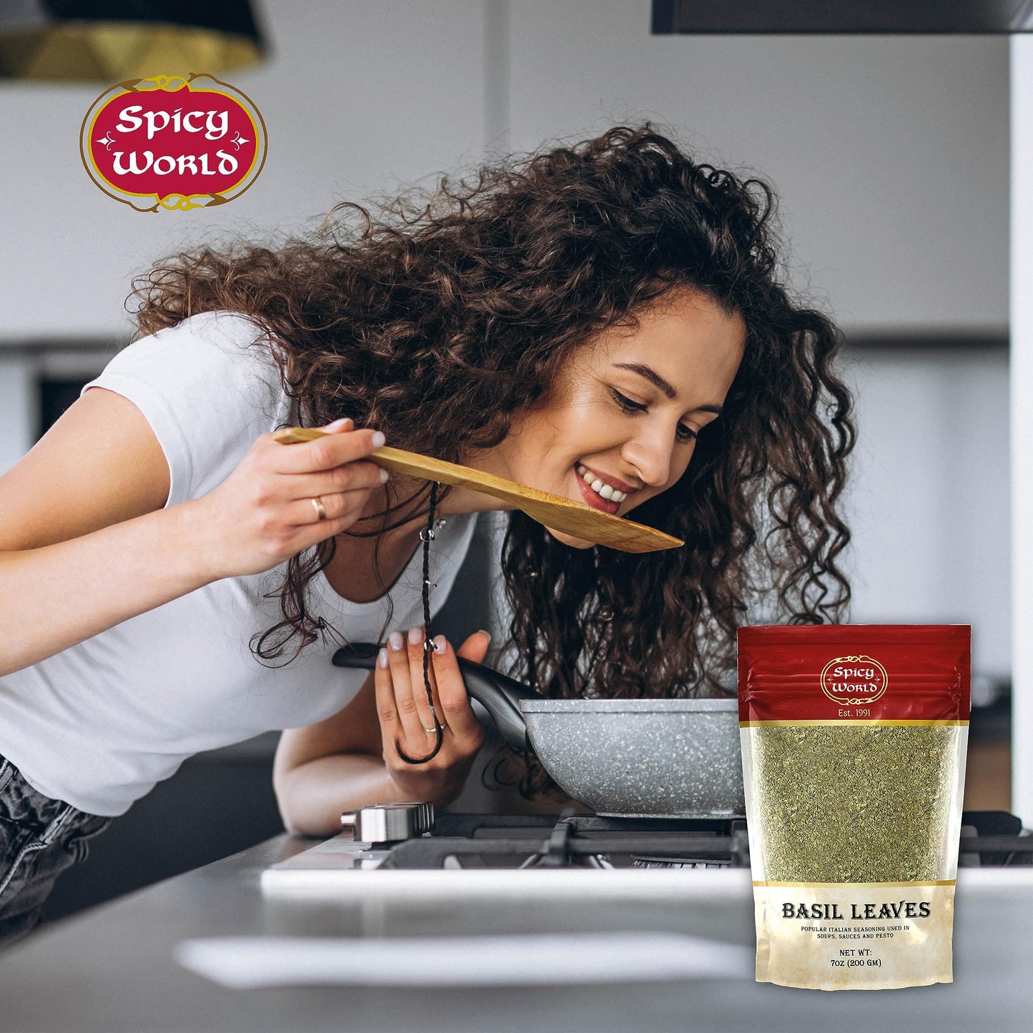 Dried Basil Leaves 7oz (200g) - Natural, Non-GMO, Vegan, Ayurveda Herb - by Spicy World