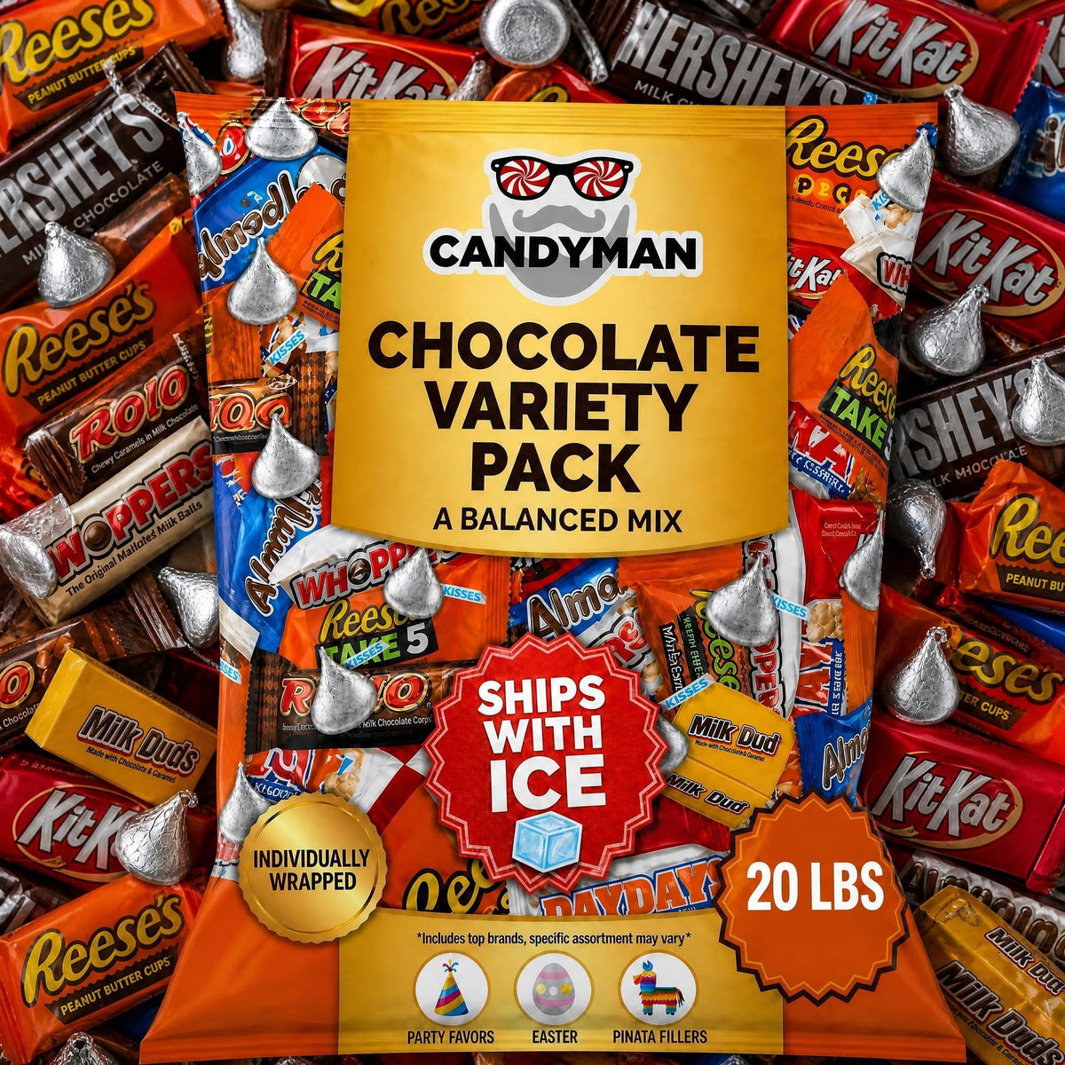 CANDYMAN Bulk Chocolate Candy Variety Pack, Individually Wrapped, 20 lb