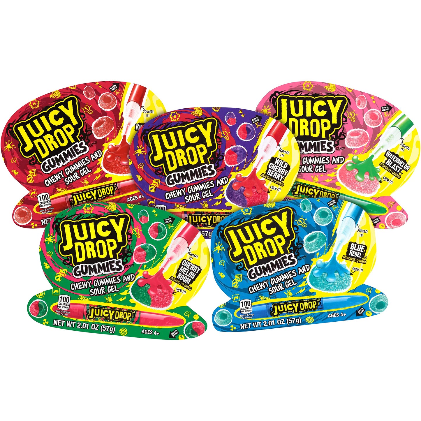 Juicy Drop Sour Candy Gummies, 16 Ct Sweet Chewy Candy w/Sour Gel in Assorted Fruity Flavors, Full Size, Fun Variety Pack For Birthday Party Favors