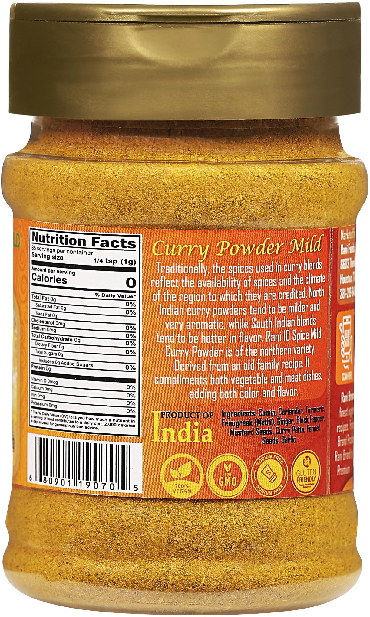 Rani Curry Powder Mild (10-Spice Authentic Indian Blend) 3oz (85g) PET Jar ~ All Natural | Salt-Free | NO Chili or Peppers | Vegan | No Colors |