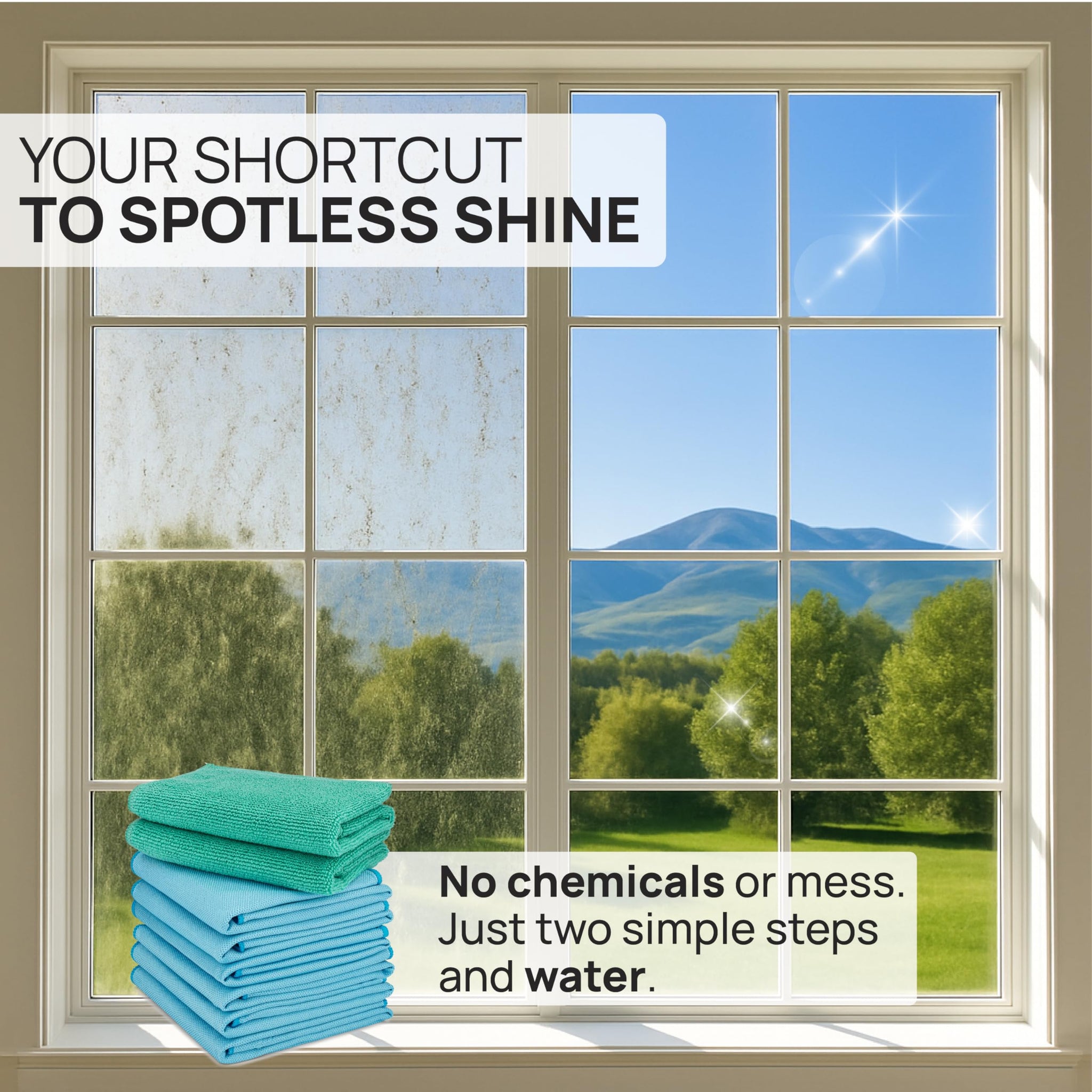Claro 2 Step Glass Cleaning Cloth 8-Pack - Green Wet & Blue Dry Microfiber Towels Cleaning for Windows, Mirrors & Glass - Streak and Lint Free Cloth