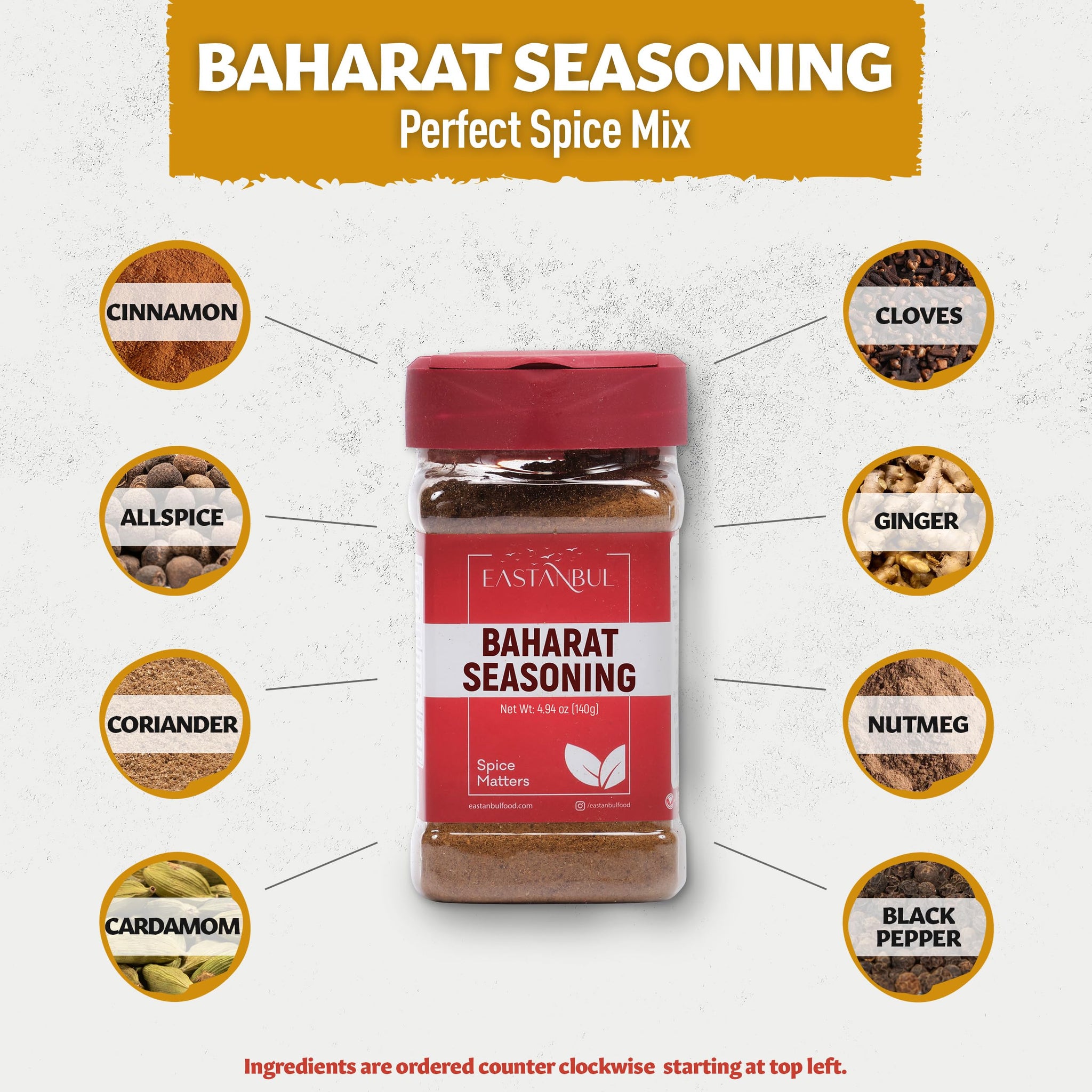 Eastanbul Baharat Spice Blend, 4.94oz, Baharat Spice, Seasoning For Turkish & Middle Eastern Dishes, Turkish Seasoning Mix, Vegan, Gluten Free, Sodium