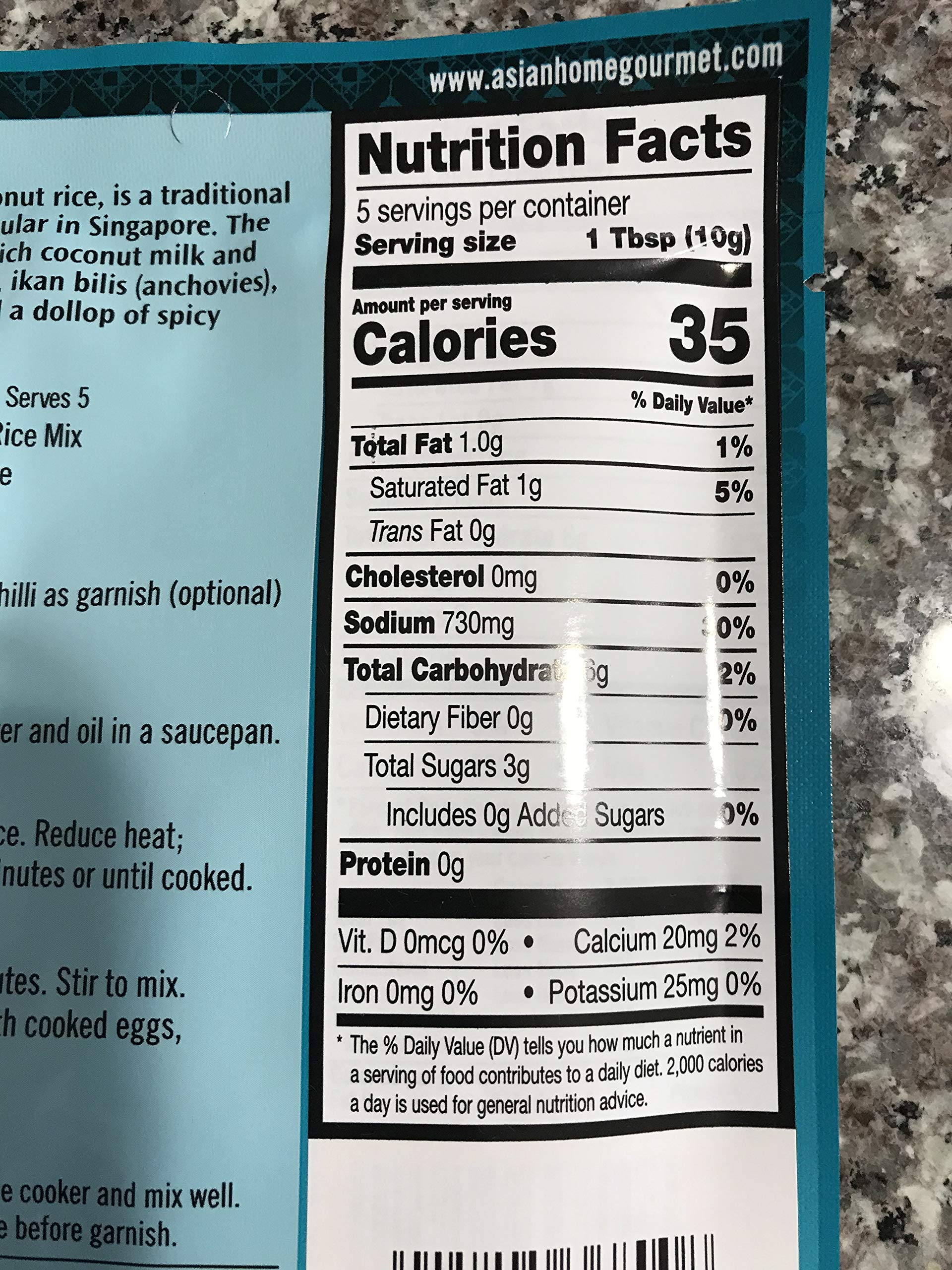Asian Home Gourmet Spice Paste for Rice: Singapore Coconut Rice Mix (Nasi Lemak) (5 X 1.75 Oz)