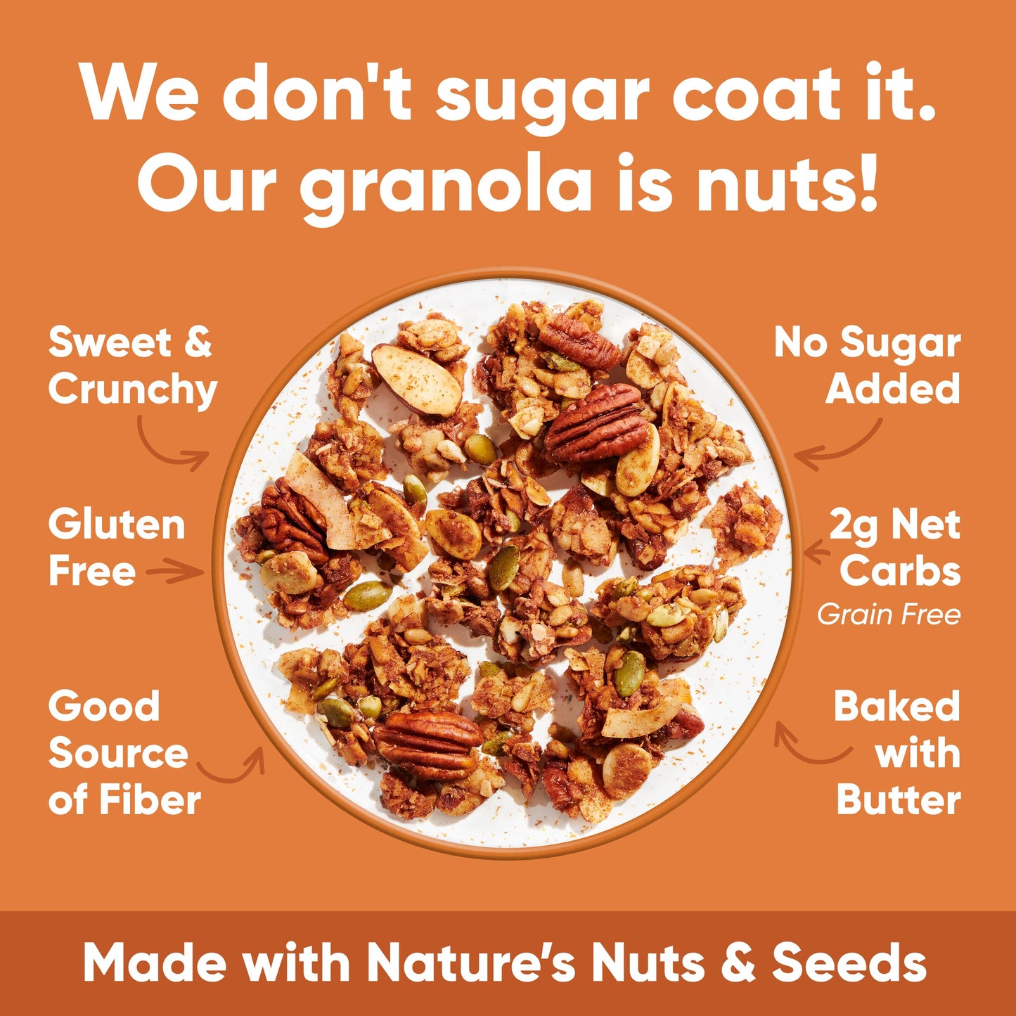 NuTrail Nut Granola Cereal, Cinnamon Pecan, No Sugar Added, Gluten Free, Grain Free, Keto, Low Carb, Healthy Breakfast Cereal 8 oz (Pack of 6)