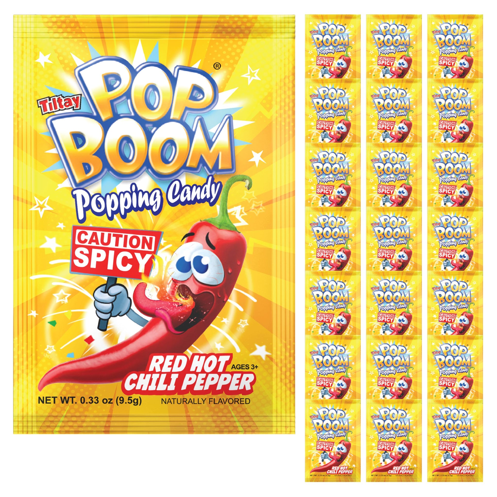 Tiltay Pop Boom - Red Hot Chili Pepper Flavor Popping Candy with display box 24 packs