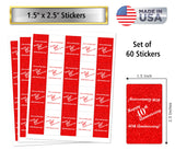 40th Anniversary Miniatures Candy Bar Wrapper, (Set of 60) Mini Candy Chocolate Bar Stickers; Red and White, Candy Not Included. Made in USA