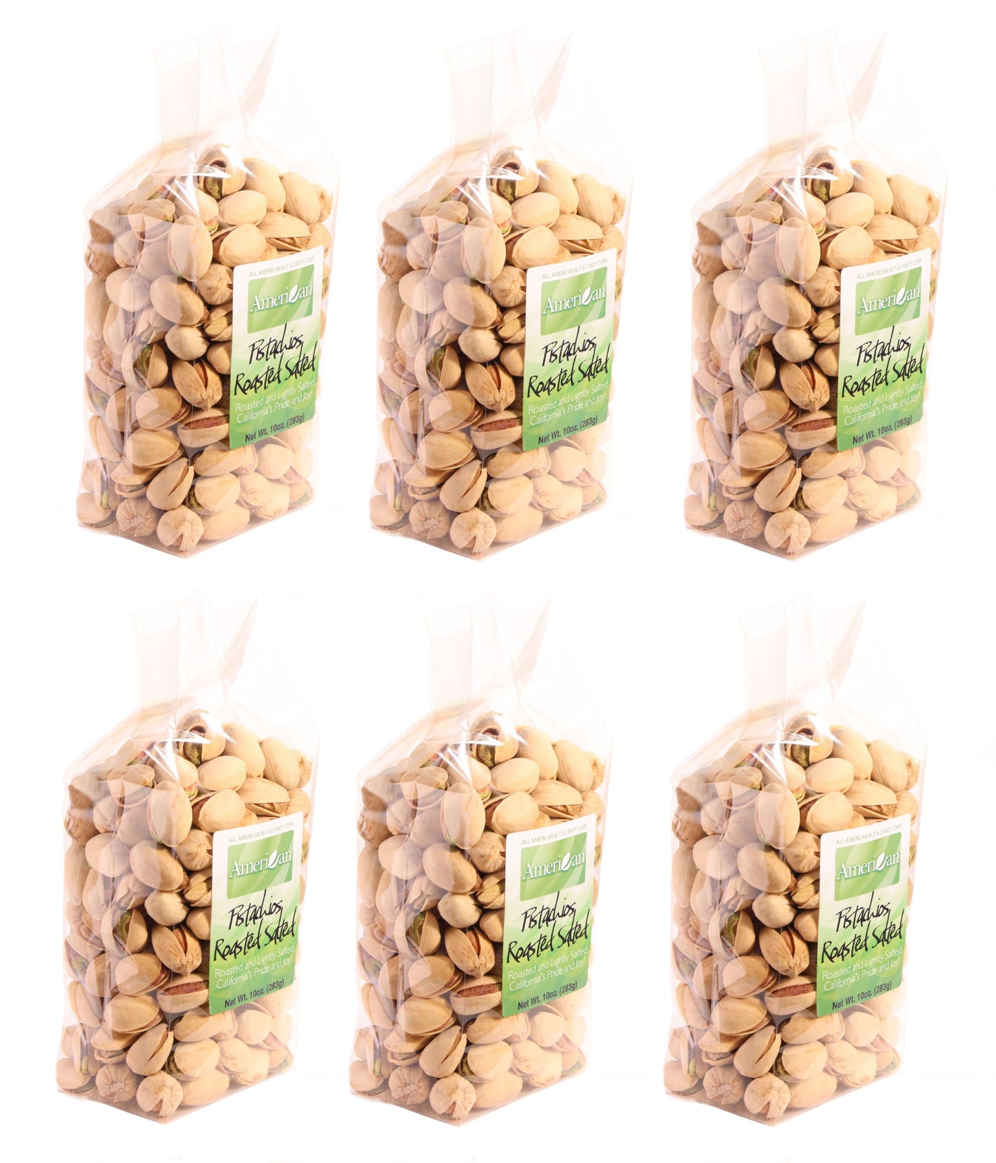 (Six) 10oz Gourmet Style Bags of Roasted Lightly Salted Californian Pistachios [60oz. / 3¾ lbs.]