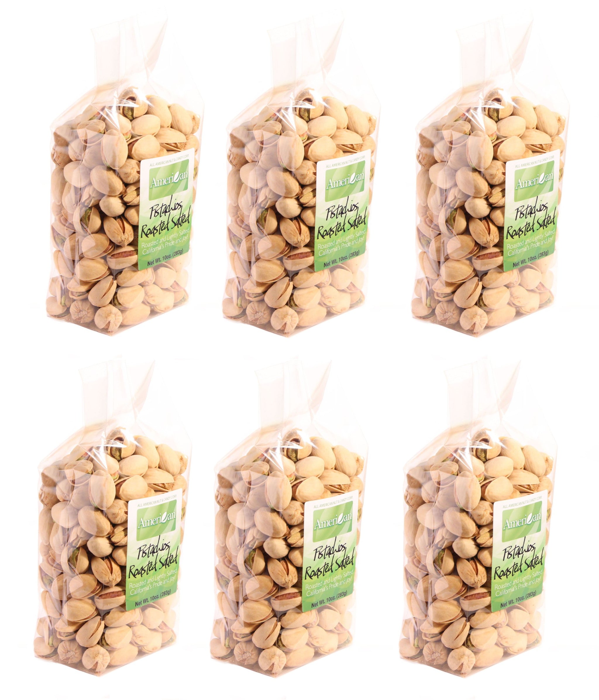 (Six) 10oz Gourmet Style Bags of Roasted Lightly Salted Californian Pistachios [60oz. / 3¾ lbs.]