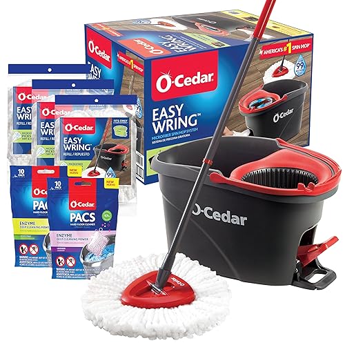 O-Cedar System Easy Wring Spin Mop & Bucket with 3 Extra Refills with Citrus and Lavender Pacs (Variety Pack)