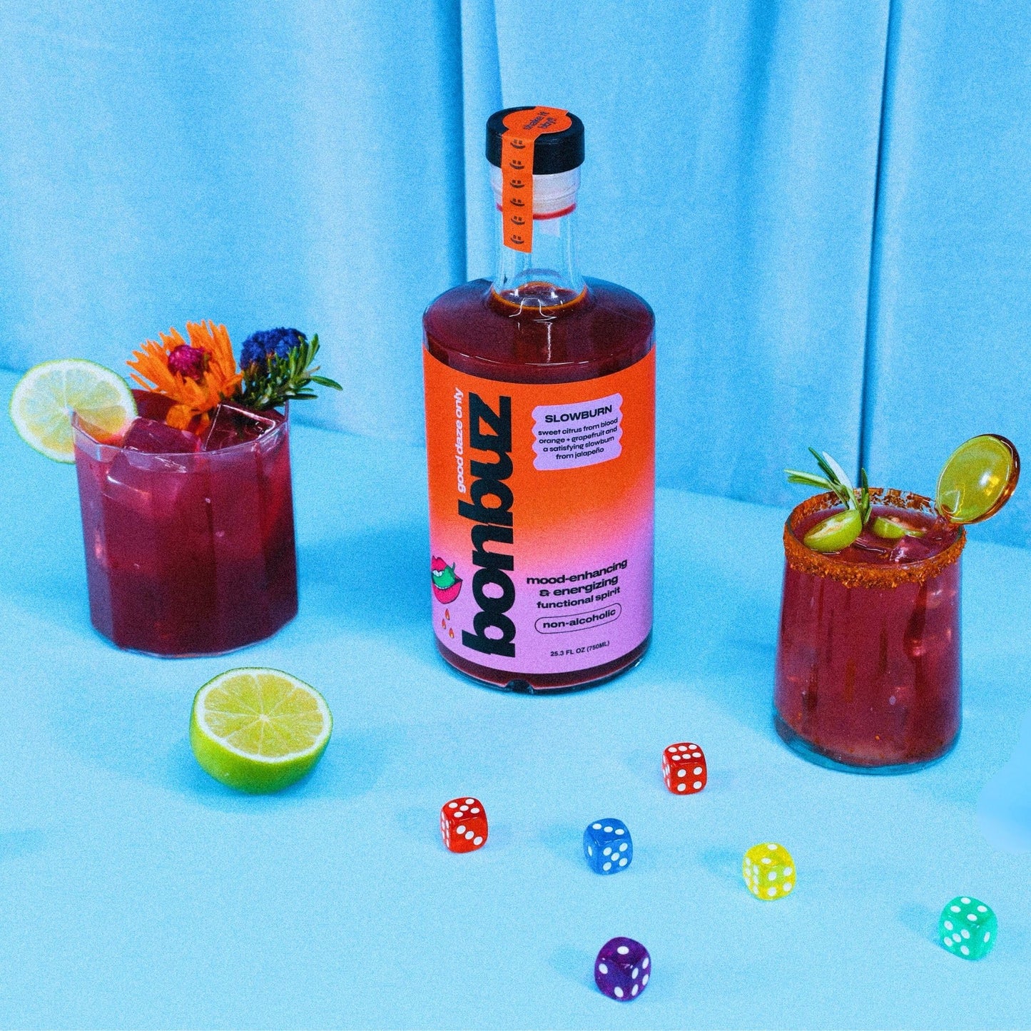 Bonbuz Slowburn - Functional Non-Alcoholic Spirit with a Buzz - Nootropics & Adaptogens - Spicy Sugar-Free Mocktail Mixer & Alcohol Replacement Drink
